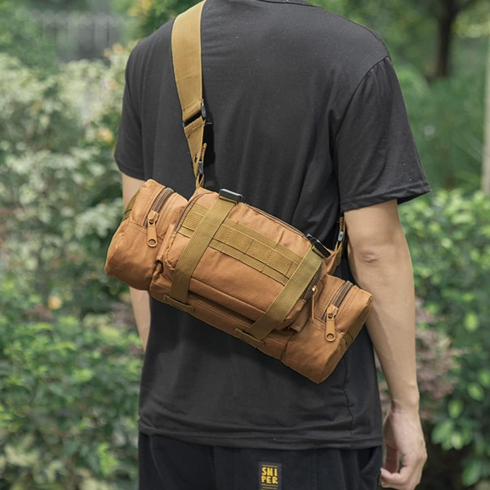 (Khaki) Outdoor Military Tactical Waist Bag Camping Shoulder Chest Bag Fanny Pack A++