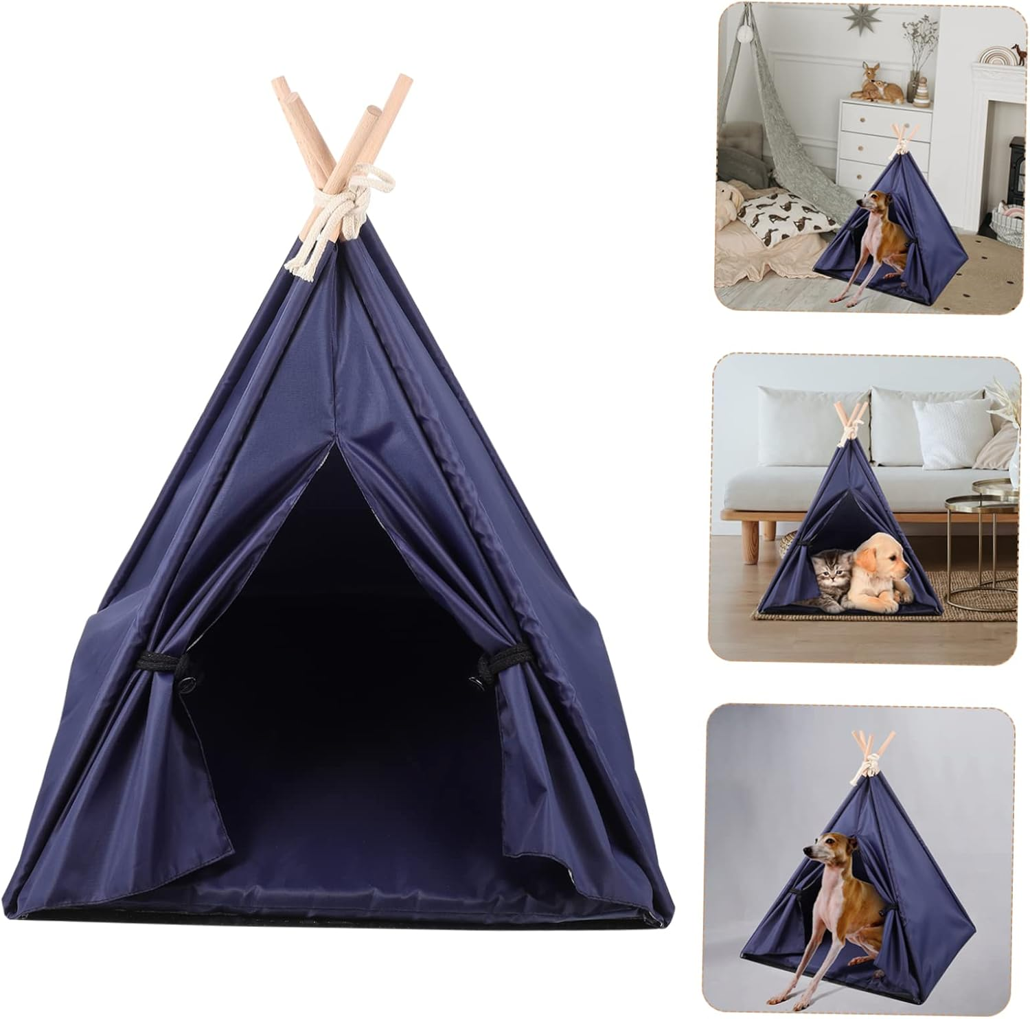 ROMISBABA Waterproof Pet Teepee Indoor Kennel Dog Tent Washable Oxford Cloth Cover Medium Small Dogs Cats Navy Blue for Home Use image number 1