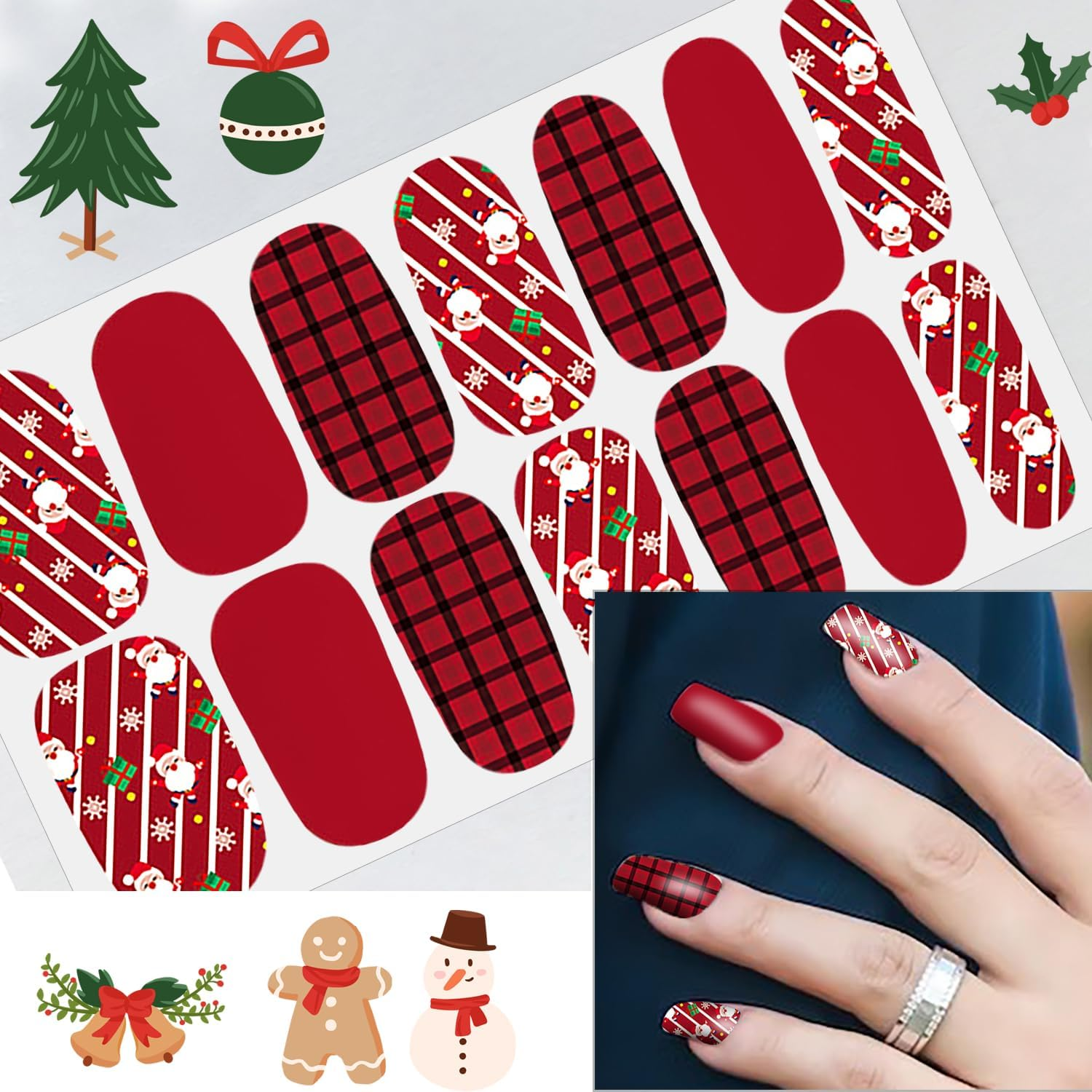 WOKOTO 20 Sheets Christmas Nail Polish Strips Full Nail Wraps for Women Girls Nail Art Stickers Gel Polish Strips Nail Design Stickers Full Nail Stickers for Nails Christmas Holiday Gel Nail Strips