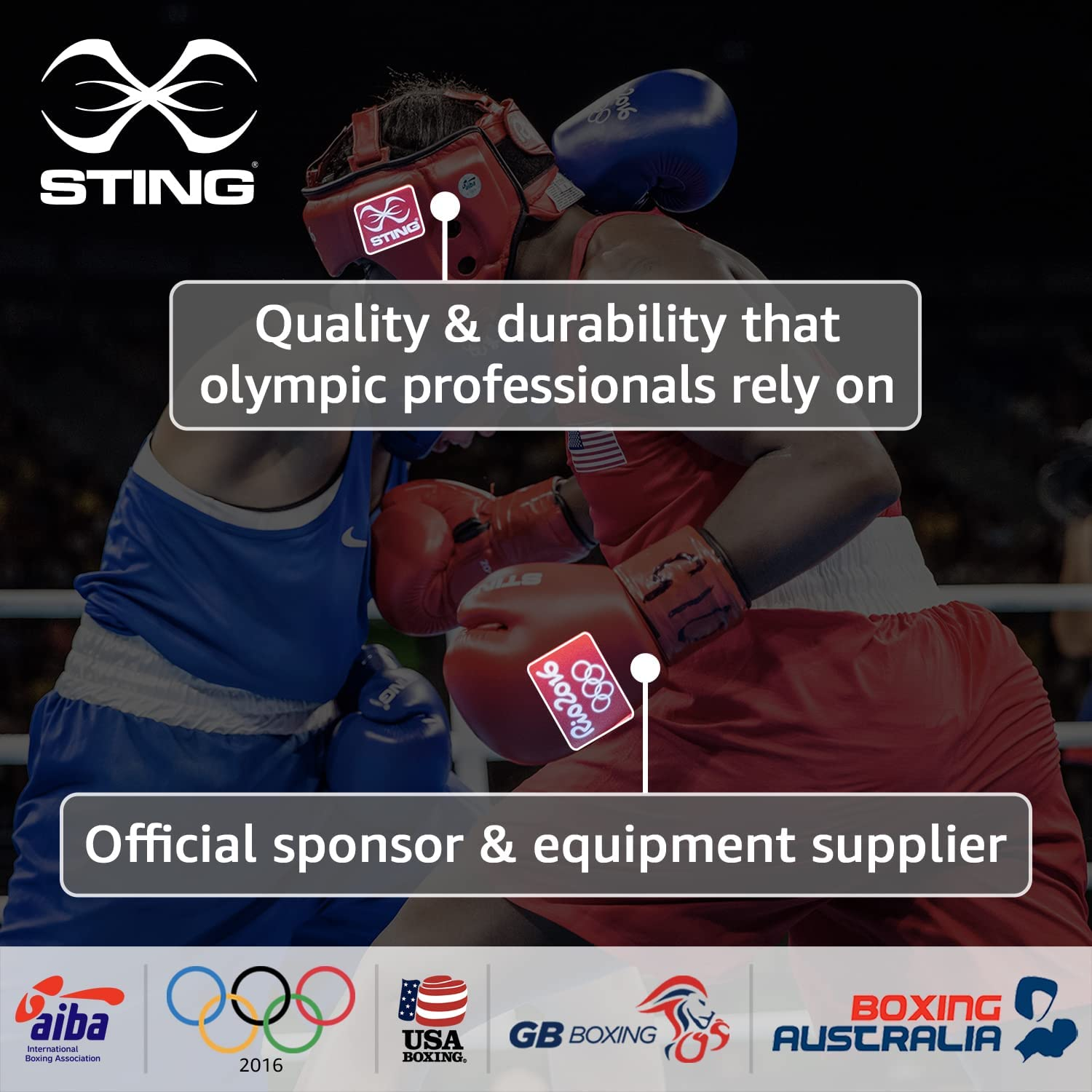 STING Olympics Sponsor - AIBA Approved Boxing Gloves | for Professional Competition & Training [Blue, 10Oz]