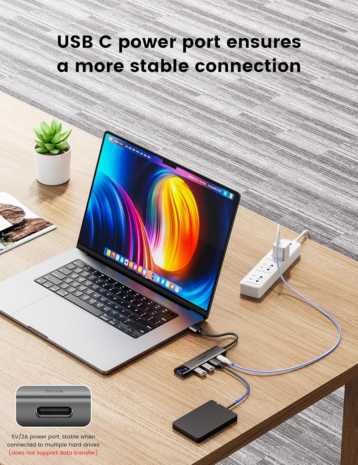MOGOOD USB 3.0 Hub, USB Splitter with 4 Type a 3.0 Ports and Type C Port, 5Gbps USBA Extender with 15Cm Extended Cable, USB Multiport Adapter for Desktop, Laptop, PC, Printer, Hard Drive, Keyboard image number 3