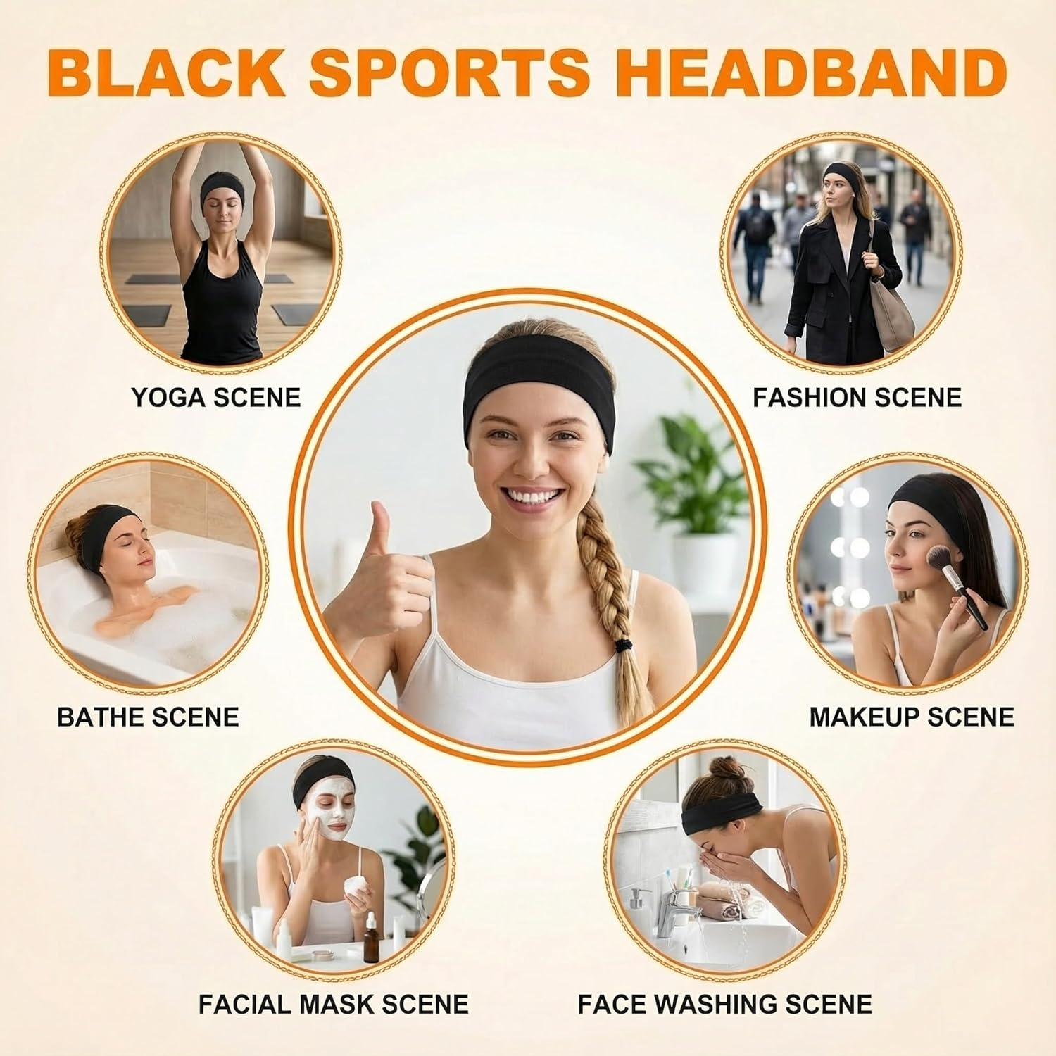3 Pack Wide Headbands for Women Men - 6Cm Stretchy Sweatband, Non-Slip Soft Sports Head Band for Running Gym Yoga Workout Fitness image number 5