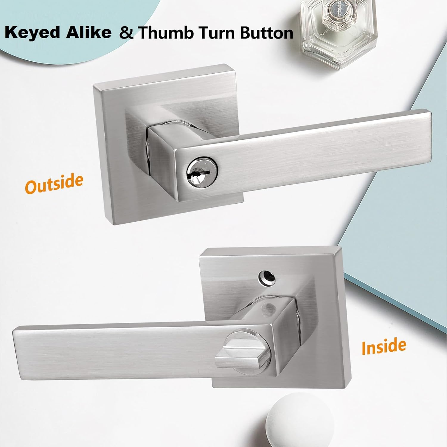 NEWBANG Keyed Entry Lever Lock for Exterior Door and Front Door Heavy Duty Lever Door Lock Handle Satin Nickel Finish image number 3