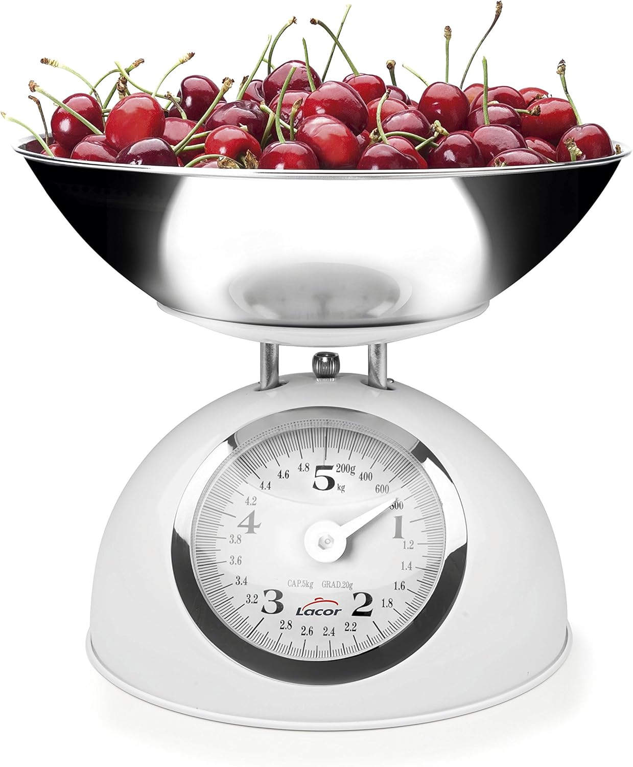 Lacor Retro Kitchen Scale with Stainless Bow, Stainless Steel, White, 30 X 30 X 30 Cm