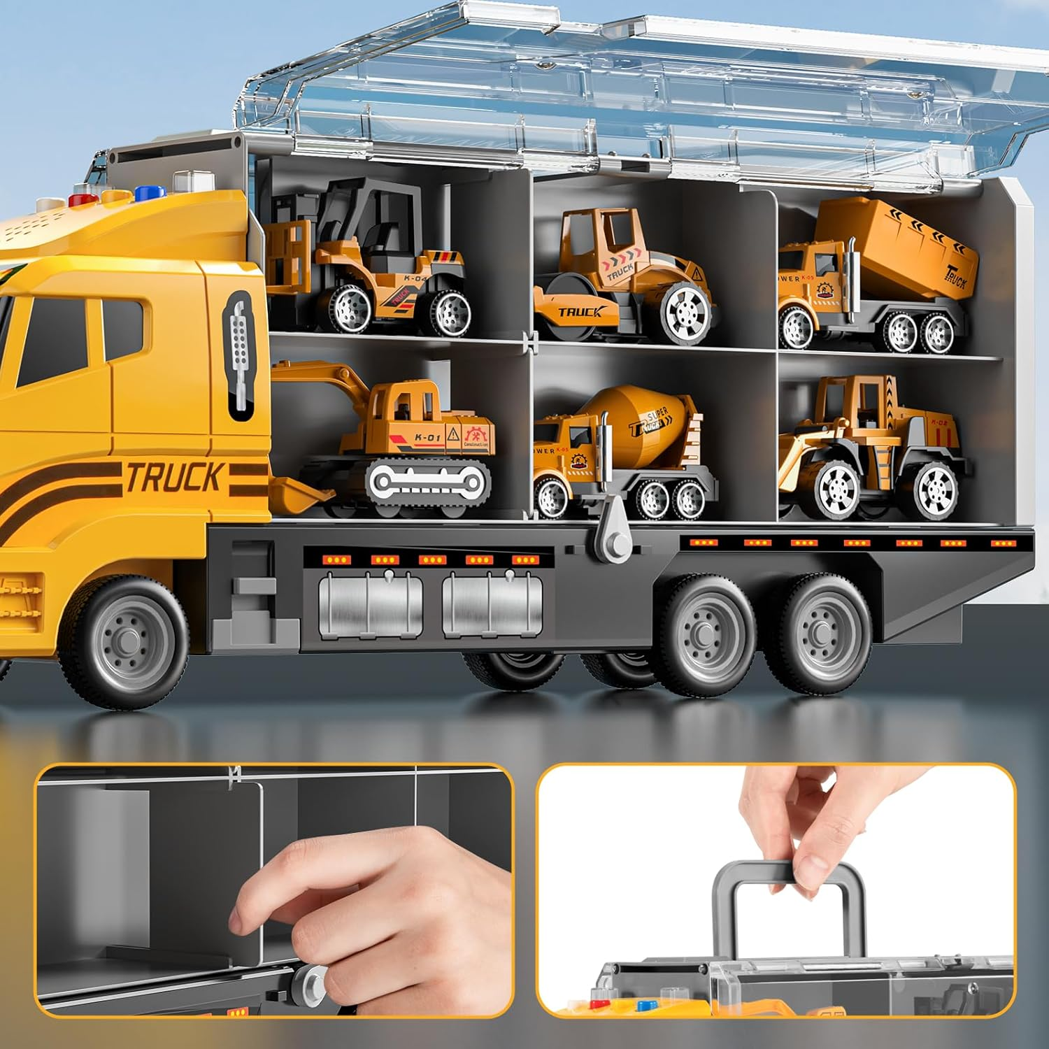 Construction Vehicle Trucks Cars Toy for 3 4 5 6 Years Old Boys Kids - Carrier Play Set with Play Mat, Die-Cast Car Toys with Excavator, Forklift, Birthday Gifts Toys for 3-9 Year Old Boys image number 5