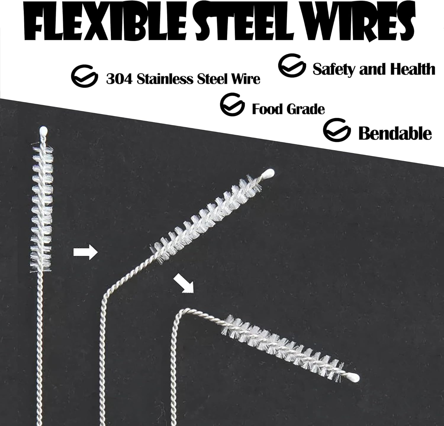 Straw Cleaner Brush Long 8 Inch,Straws Brush Bristles Diameter Have 2 Size(8+10Mm), Straw Cleaning Brush with Stainless Steel Nylon Bristles for Cleaning Straw,Baby Bottle, Sippy Cup, Stanley (10 PCS) image number 2