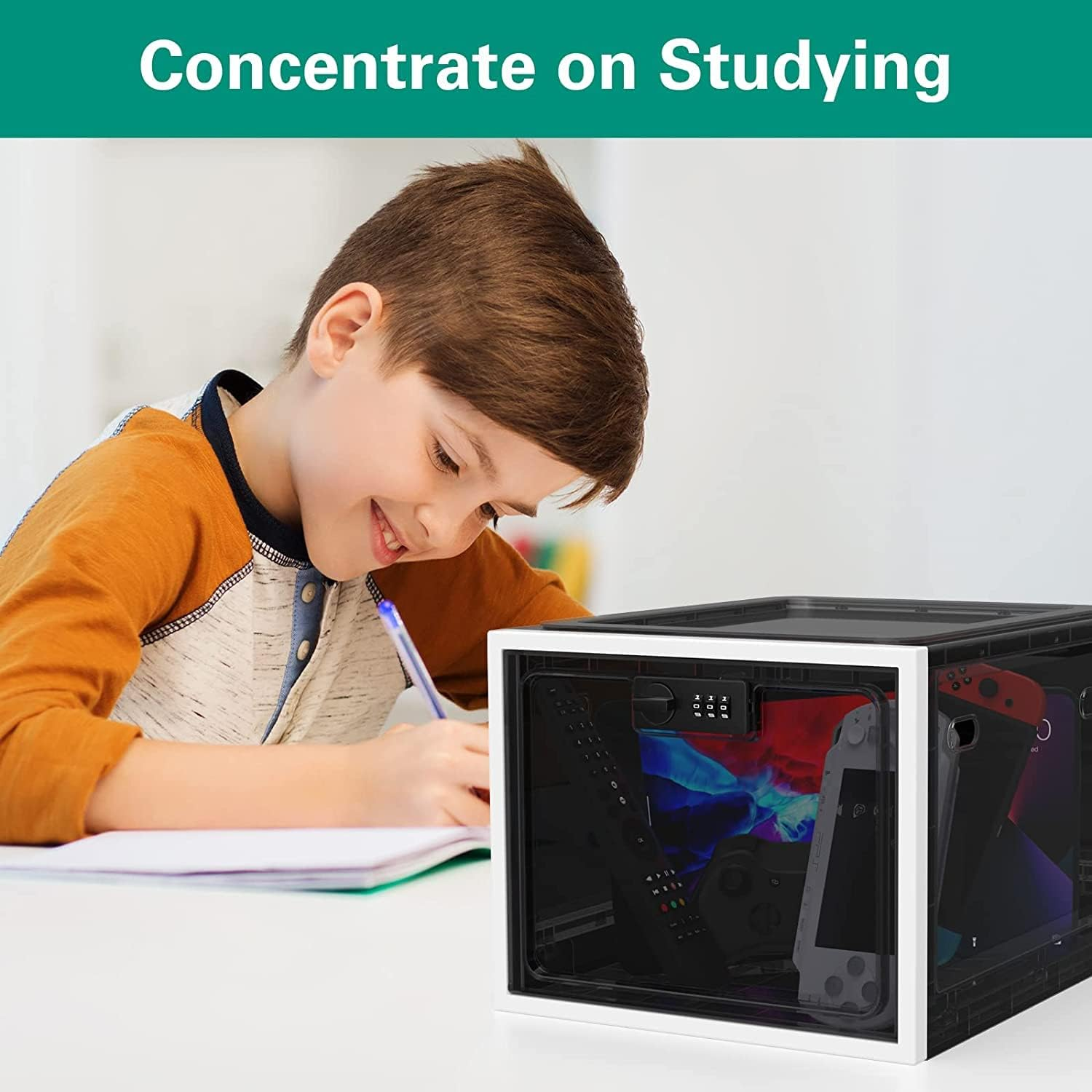 MINYII Medicine Lock Box for Safe Medication Storage - Refrigerator Food Safe Locking Container for Tablet, Phone in Kitchen, Home, School, Office (Black01) image number 1