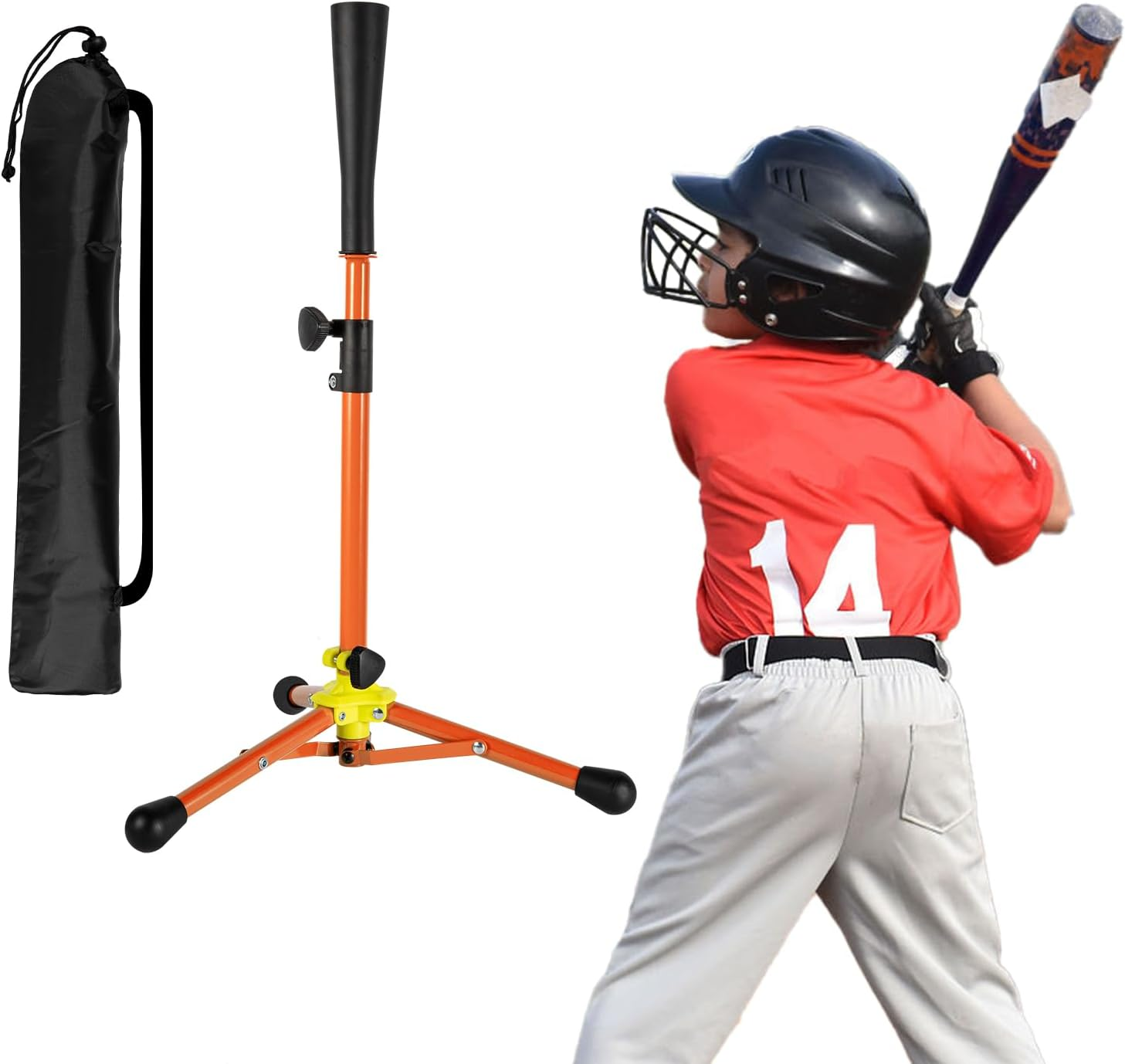 Wiseek Kids Baseball Tee, 20.87 to 31.29 Inches Batting Tees for Baseball with Carry Bag, Portable Stable Baseball Tees for Hitting, Tripod Tanner Tee for Baseball Practice Stand Aged 3-8 Years