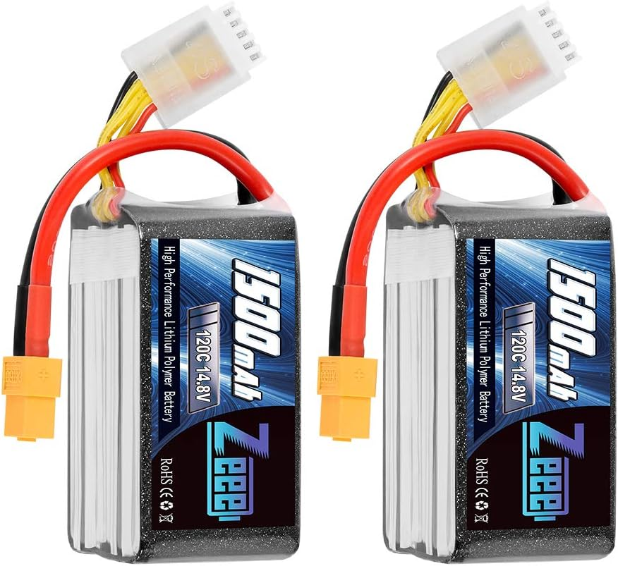 Zeee 4S Lipo Battery 1500Mah 14.8V 120C RC Battery with XT60 Plug for FPV Drone Quadcopter Helicopter Airplane RC Boat RC Car RC Models (2 Pack) image number 3