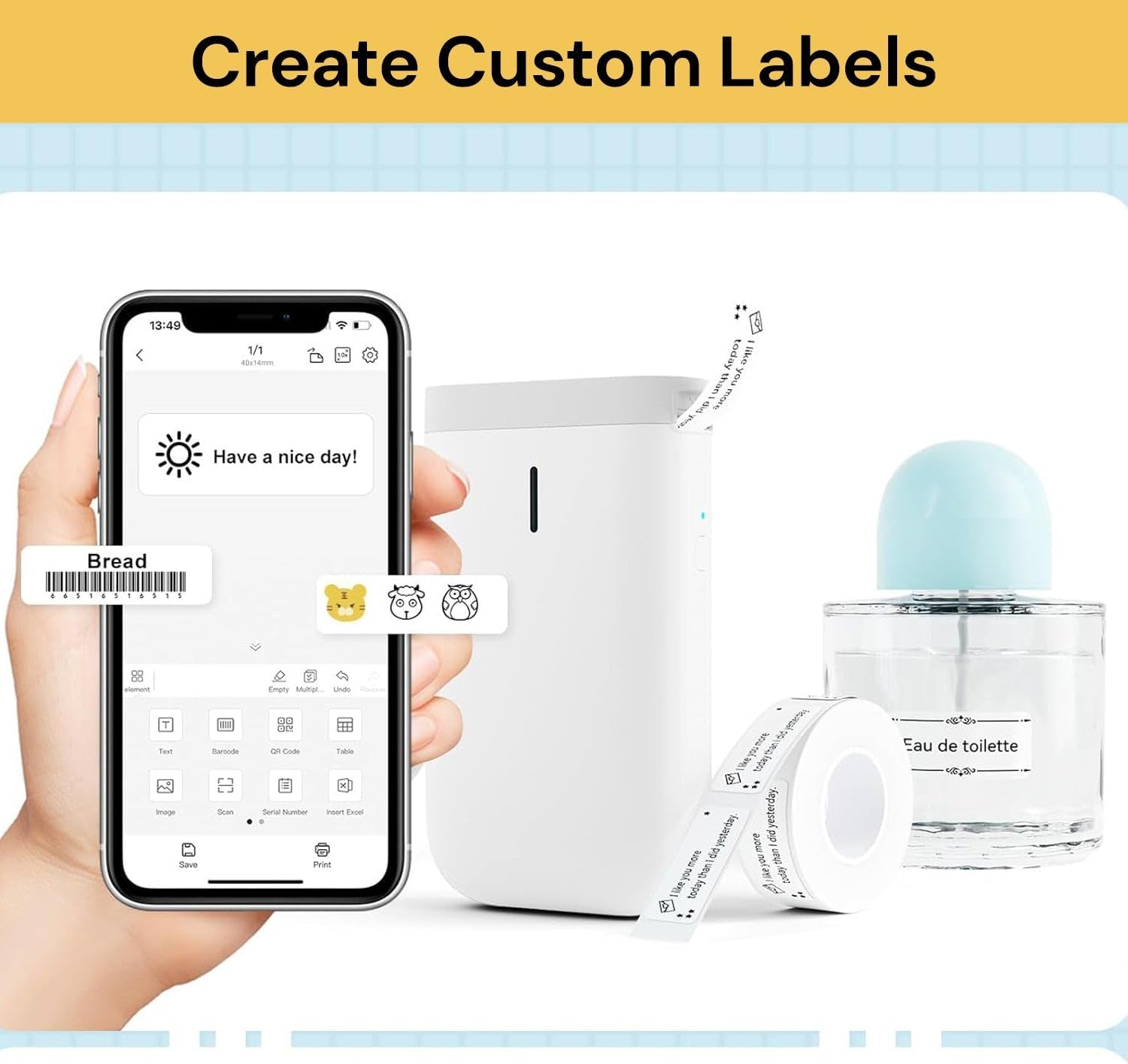 EZONEDEAL Label Maker, Bluetooth Portable Label Printer, Easy to Use for Office, Home, Business, Wireless Mini Label Makers with Multiple Templates for Organizing, Label Printer image number 1