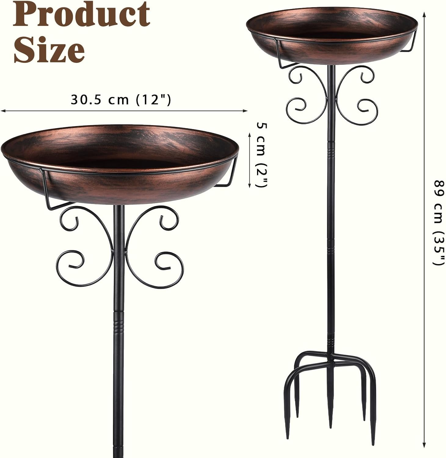 STAVAN Metal Bird Bath for Outdoors, 35" Vintage Freestanding Birdbath with Upgraded 5-Pronged Base, Sturdy, Weather-Resistant Detachable Bird Bath & Feeder for Garden & Patio (Antique Bronze)