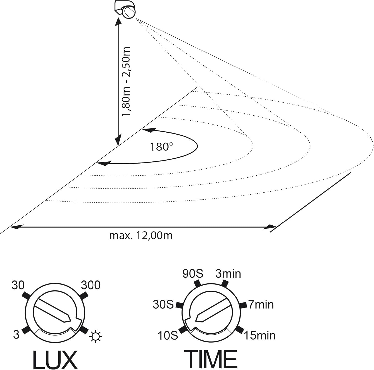 SEBSON Outdoor Motion Detector IP44, Surface-Mounted, Wall Mounting, Programmable, Infrared Sensor, Range 12 M / 180&deg;, Suitable for LED, Swivelling, 3-Wire image number 7