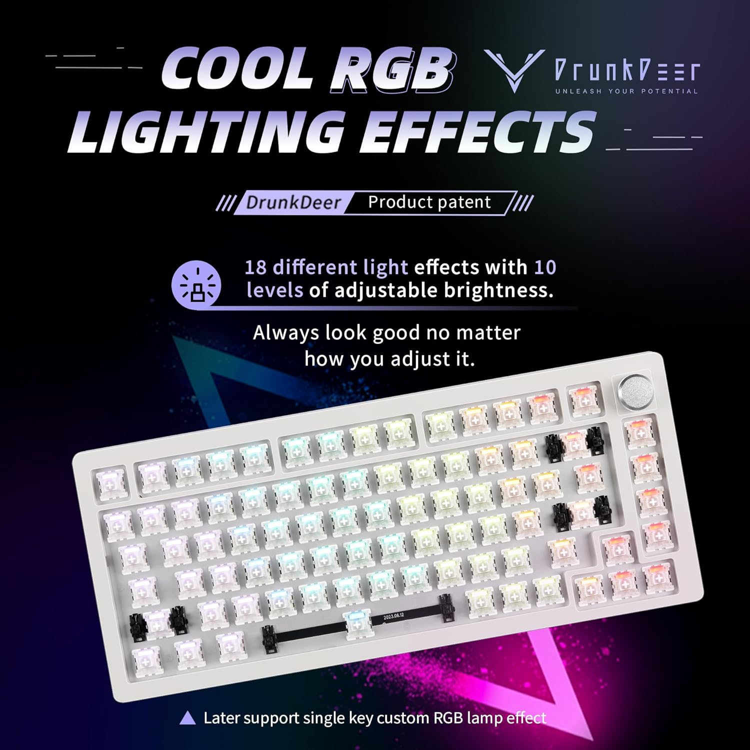 Drunkdeer A75-Mechanical-Keyboard, TKL Gaming Keyboards, Hyper Fast Magnetic-Switch, RGB Wired USB Compact 82 Keys with Knob White image number 2