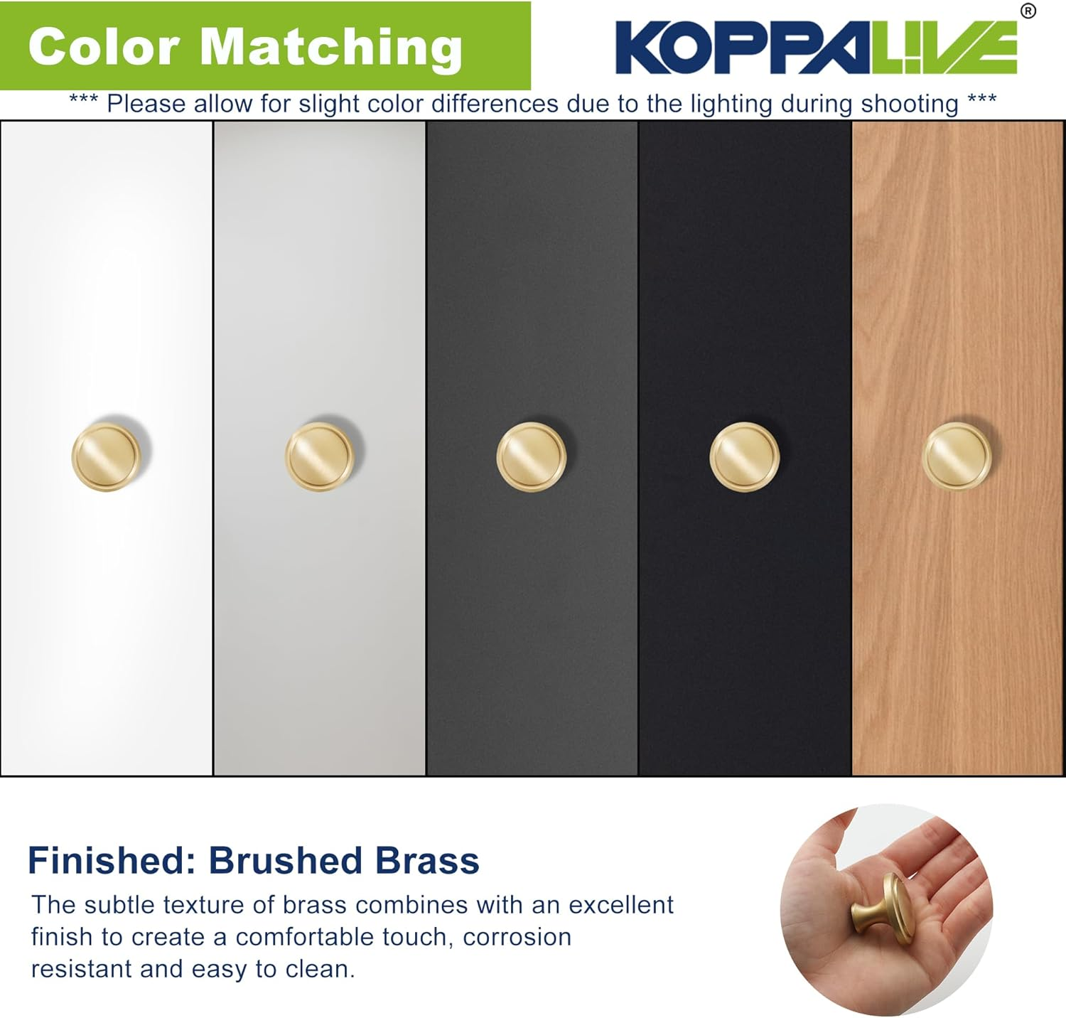 KOPPALIVE 20-Pack Solid Brass Cabinet Knobs, round Gold Knobs for Dresser Drawers, Brushed Brass Dresser Drawer Pulls Handles, Hardware for Kitchen Cabinets, Diameter 1-1/4 Inch image number 5