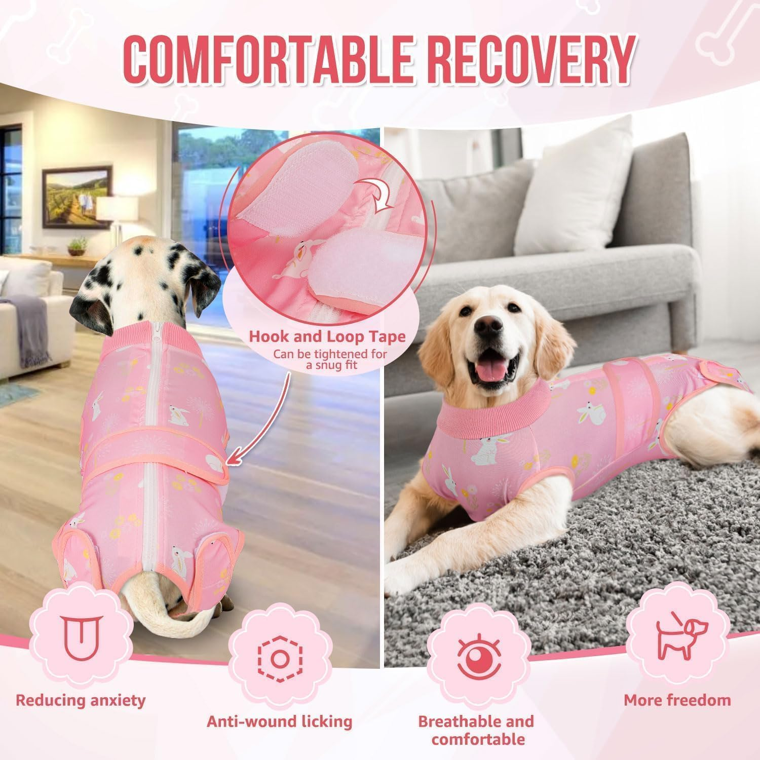 Slowton Dog Surgery Recovery Suit, Dog Cone E-Collar Alternative after Surgery with Zipper Professional Pet Recovery Shirt Abdominal Wounds Bandages Preventing Licking Spay Suit for Female Male Dog image number 2