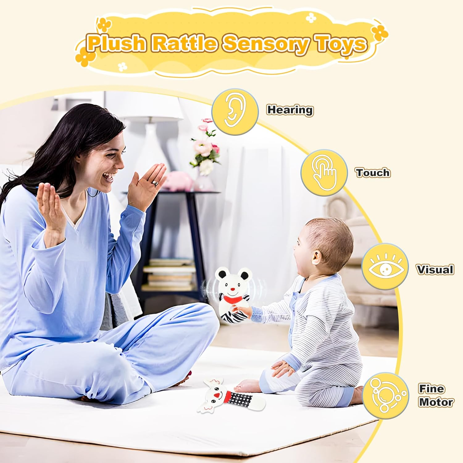 Black & White High Contrast Baby Toys - 0-3 Months Montessori Sensory Soft Book for Newborns, Boys & Girls image number 6