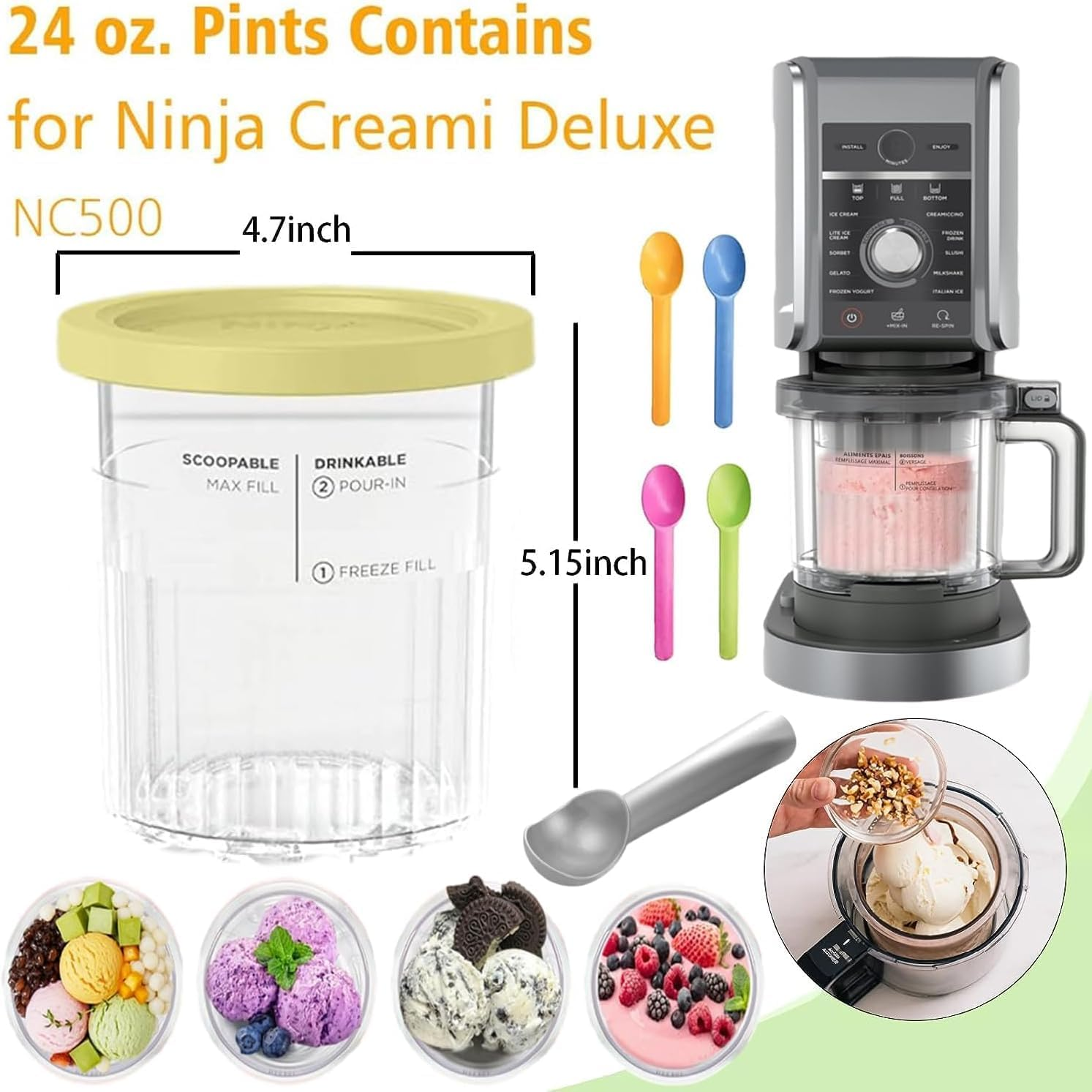 4 Pack Creami Pints and Lids for Ninja, for NC501 NC500 Creamy Icecream Containers Cups Jars Tubs Canisters Set, Smoothie Pot Compatible with NC501 NC500 Series Creamer Ice Cream Maker Machinease. image number 4