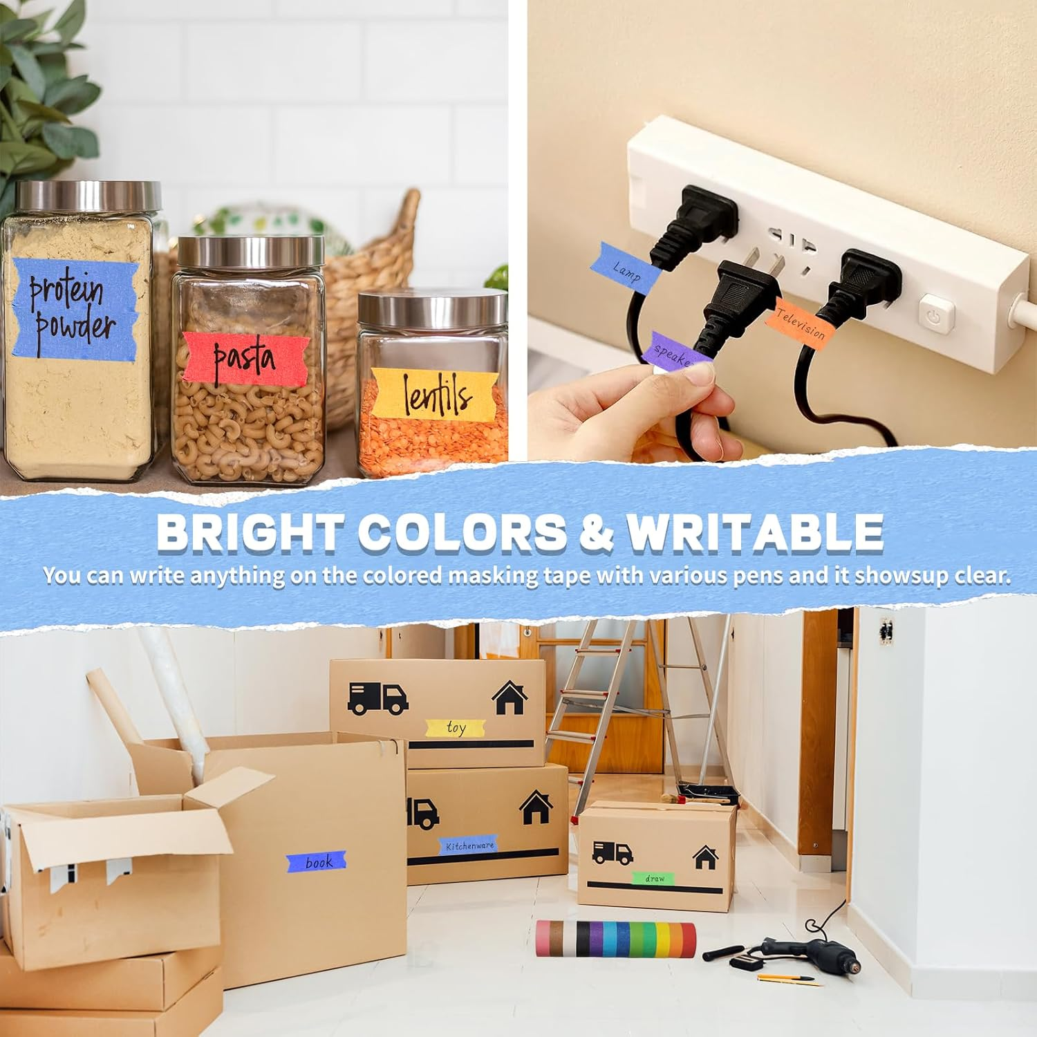 12PCS Colored Masking Tape, Colored Tape for Kids Art Supplies, DIY Craft Tape, Colored Painters Tape for Labeling, Classroom, Decorative, Rainbow Color Tape Rolls 2/3In X 13Yards(1.7Cm X 12M)