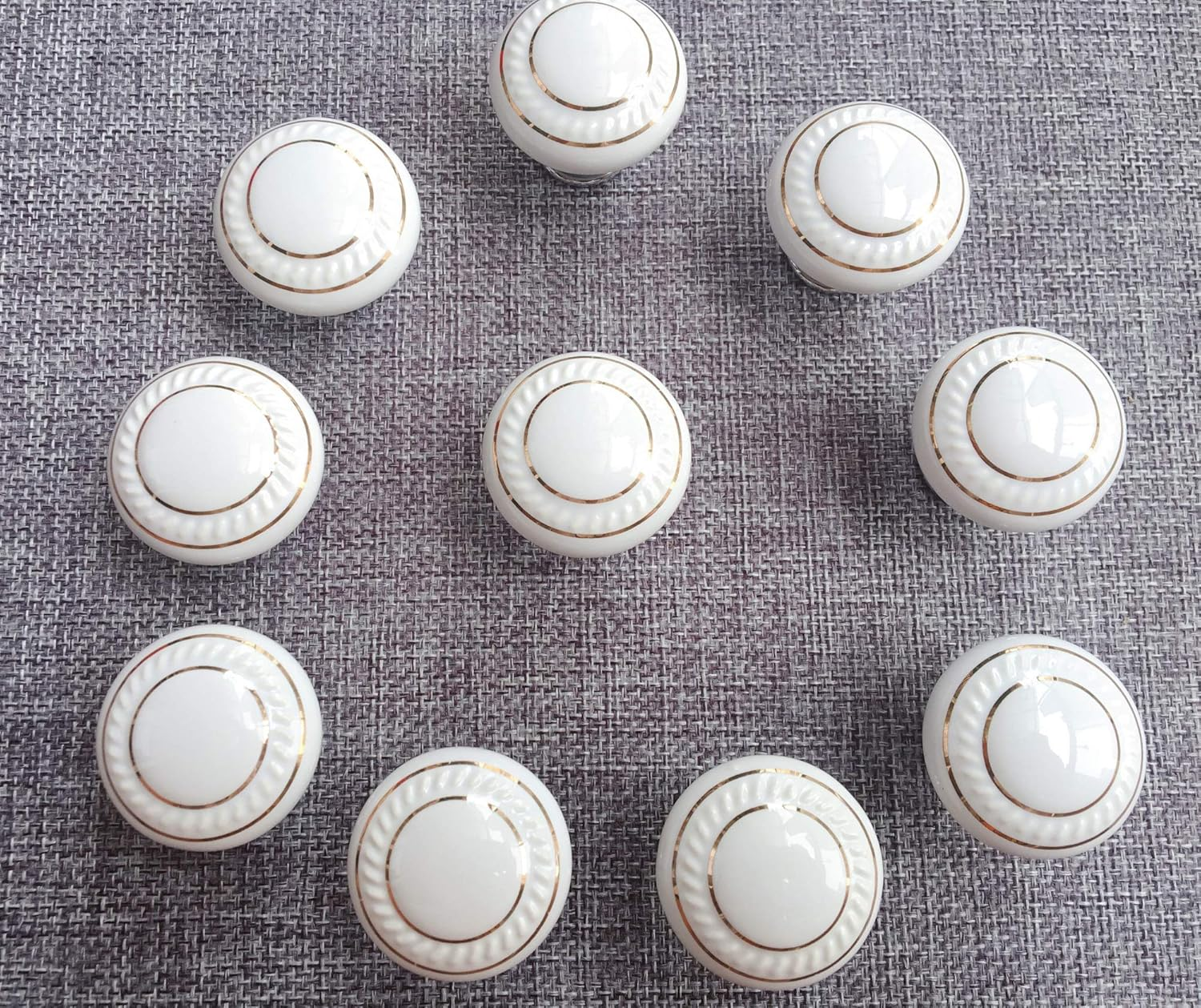 Ebeta 10 Pack Kitchen Cabinet Knobs Drawer Knobs Dresser Knobs, White Kitchen Cabinet Hardware Ceramics Pulls Door Knobs Handles (Golden) - White,Silver image number 5