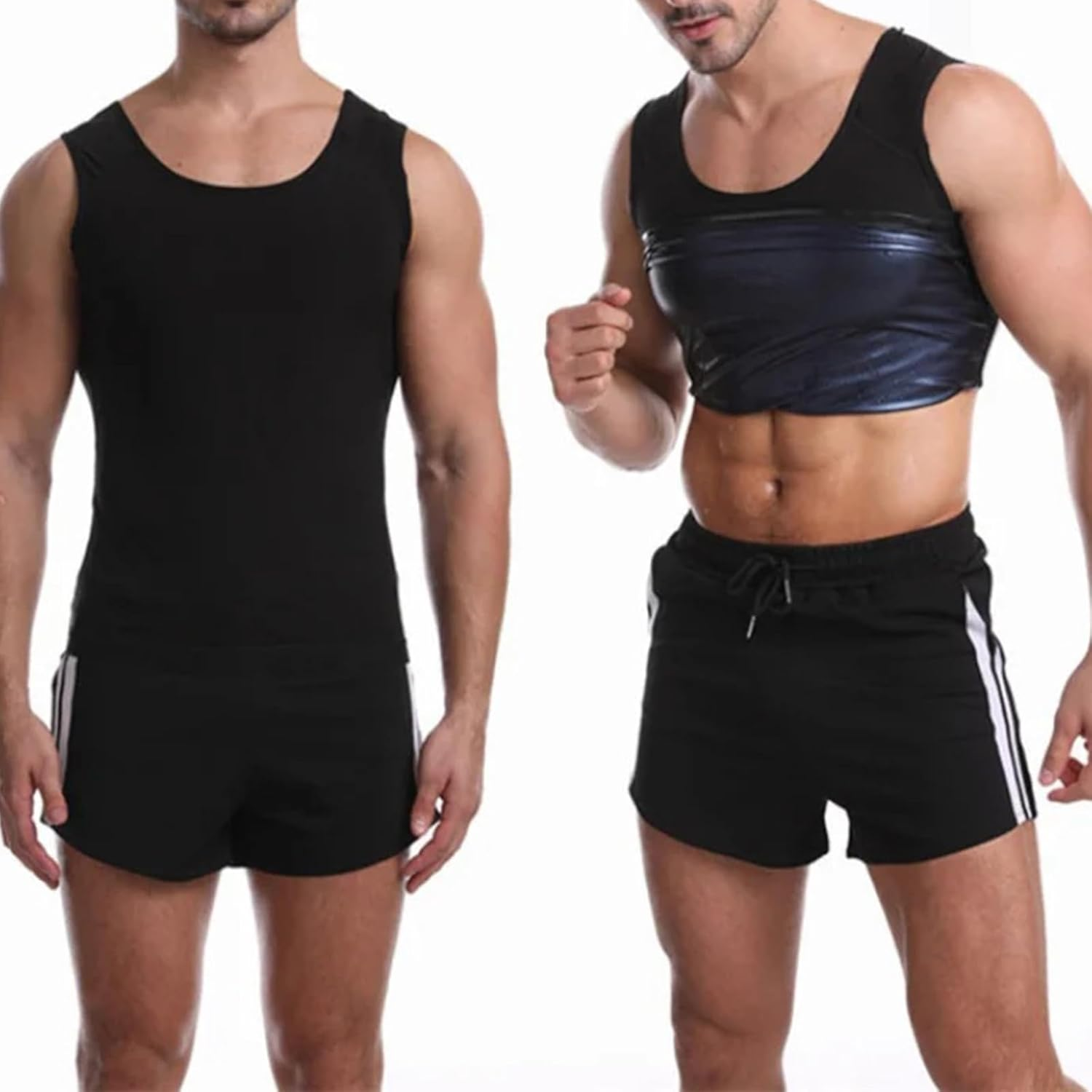 Sweat Sauna Vest for Men, Heat Trapping Polymer Vest, Gym Fat Burning Tank Tops Sauna Suit Workout Tank Top Pullover Waist Trainer Shirt Body Shaper（L/Xl）