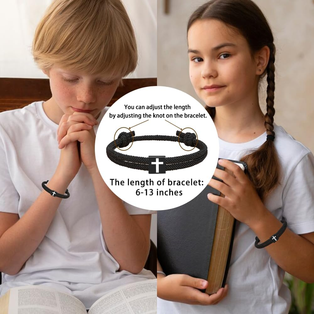 Meliatomia Baptism Gifts for Boys,Braided Rope Cross Bracelet Gift for First Communion Boys,Christian Christening First Holy Communion Gifts for Boys Girls Kids image number 4
