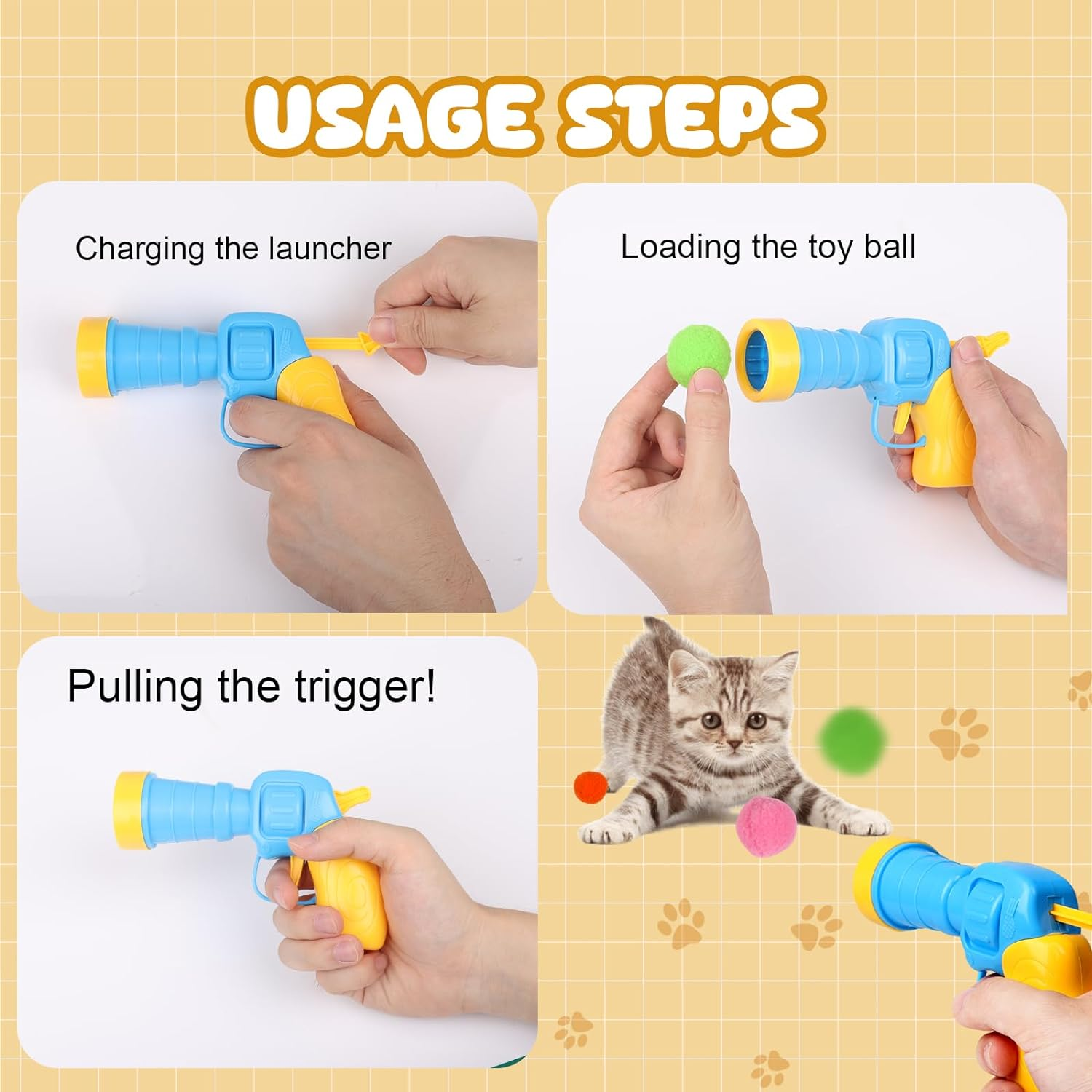 50Pcs Cat Toys Pom Pom Balls with 1 Launcher Set, Interactive Cat Toy Stuff for Indoor Both Adult & Kitten Toys image number 3