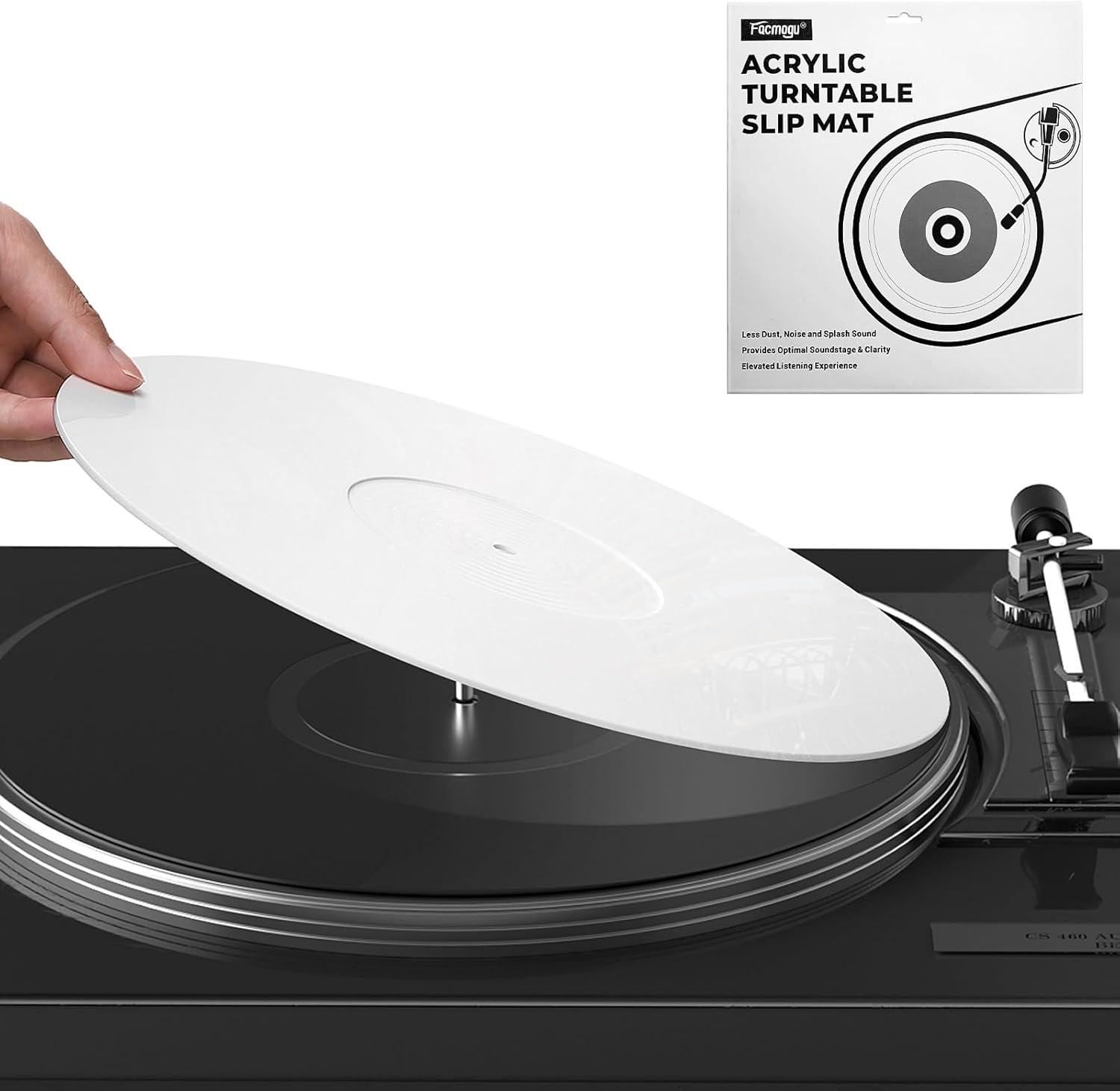 Facmogu 3Mm White Acrylic Turntable Slipmat, 12In Vinyl Record Player Mats, Antistatic & anti Vibration Record Platter Slip-Mat, Phonograph LP Record Mat, Reduce Noise & Tighter Bass Quality Slipmat image number 1