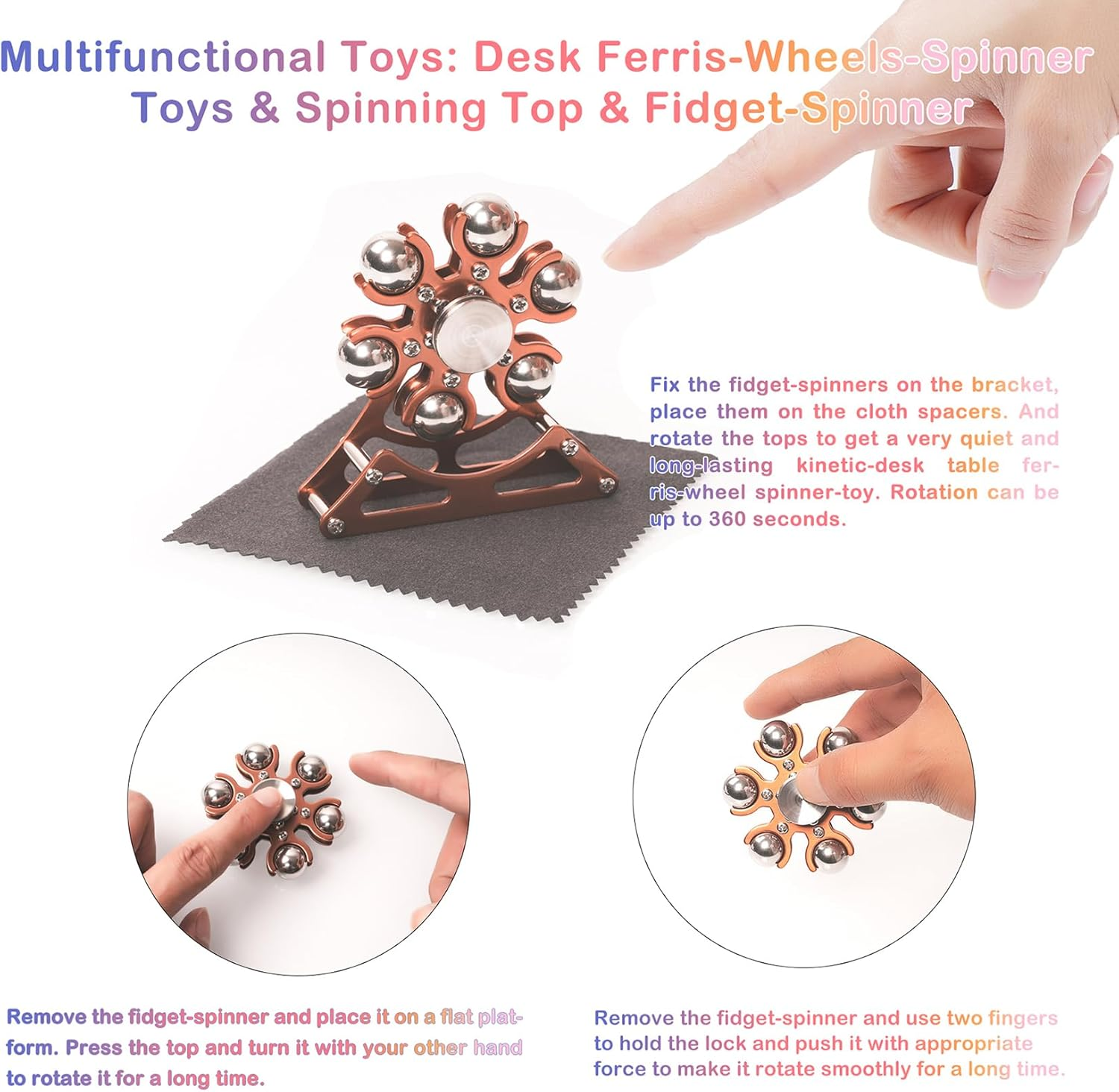 Fidget Toys for Desk Ferris-Wheel Spinner: Metal Kinetic-Spinner 4Mins, Cool-Gadgets for Kid Children Teen Adult Edc-Toy, ADHD Tools Cool Stuff Stress Relief for Office Christmas