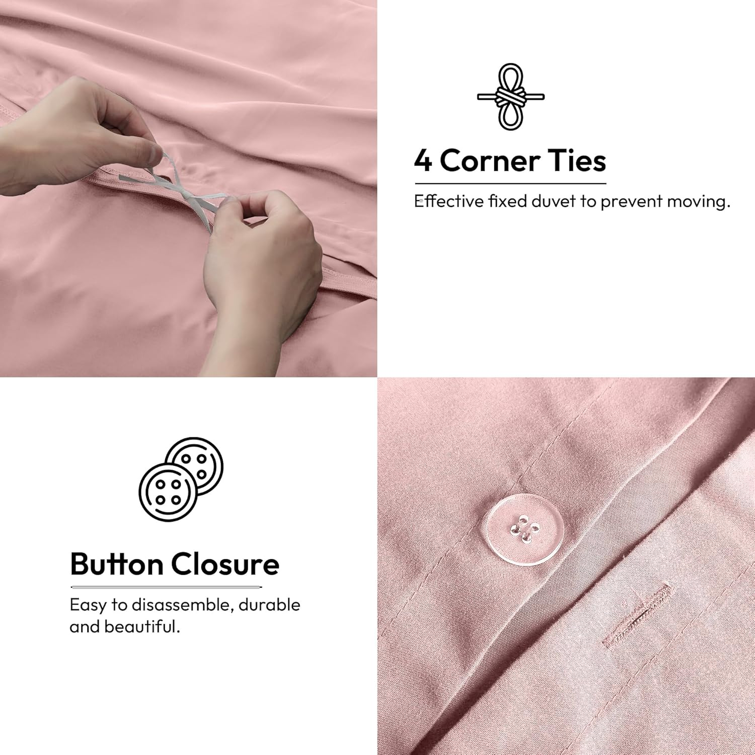 LINENOVA 100% Cotton Quilt Cover Set Queen &ndash; 3 Pieces Vintage Washed Duvet Cover with Pillowcases, Ultra Soft & Breathable, All Season Bedding - Dusty Pink image number 5