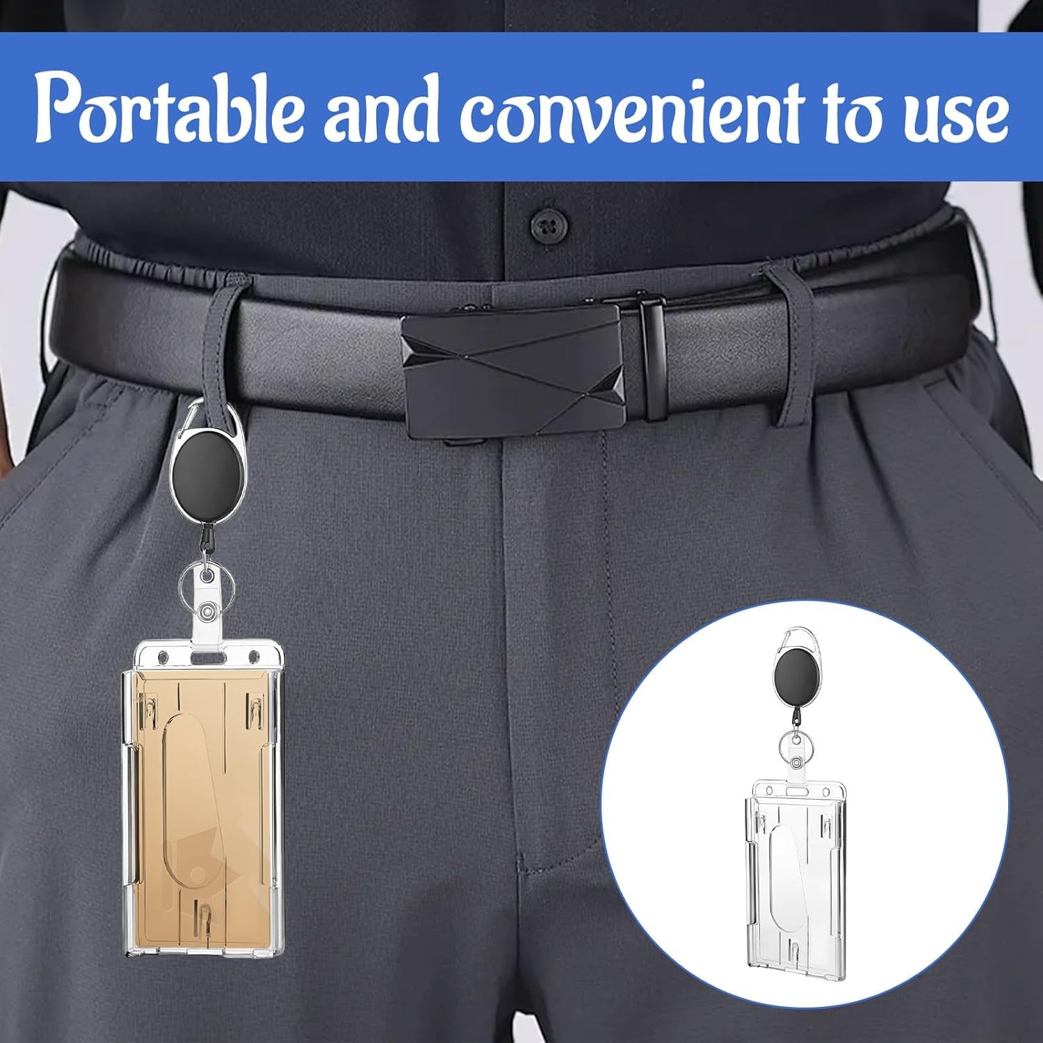 ID Card Holder, 3 Pack Retractable Keychain, Retractable Badge Holder Double Sided Retractable Pass Holder with Retractable Lanyard, Retractable Keychain with Polycarbonate Vertical Thumb Slots. image number 1