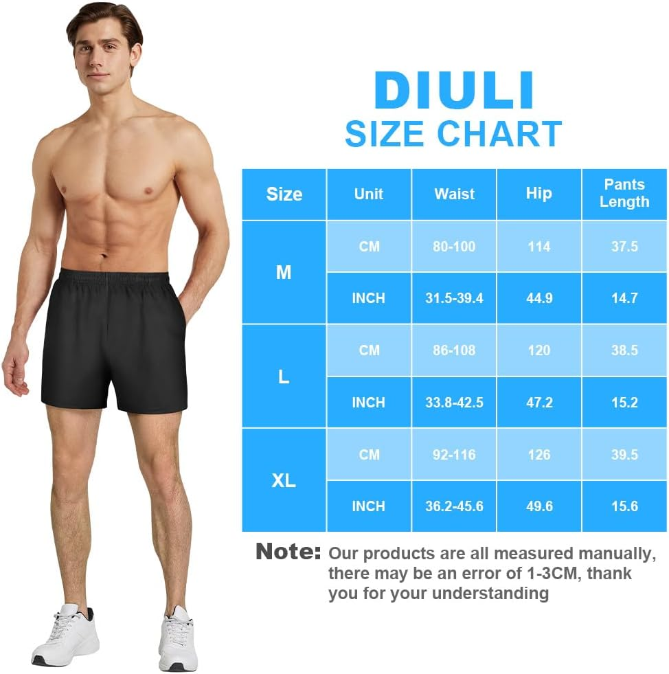 Diuli Men'S Sports Shorts, Men'S Sports Shorts, Quick Sports Shorts with Zip Pockets, Running Trousers for Fitness, Outdoor, Gym, Basketball, Black-L, Large image number 5