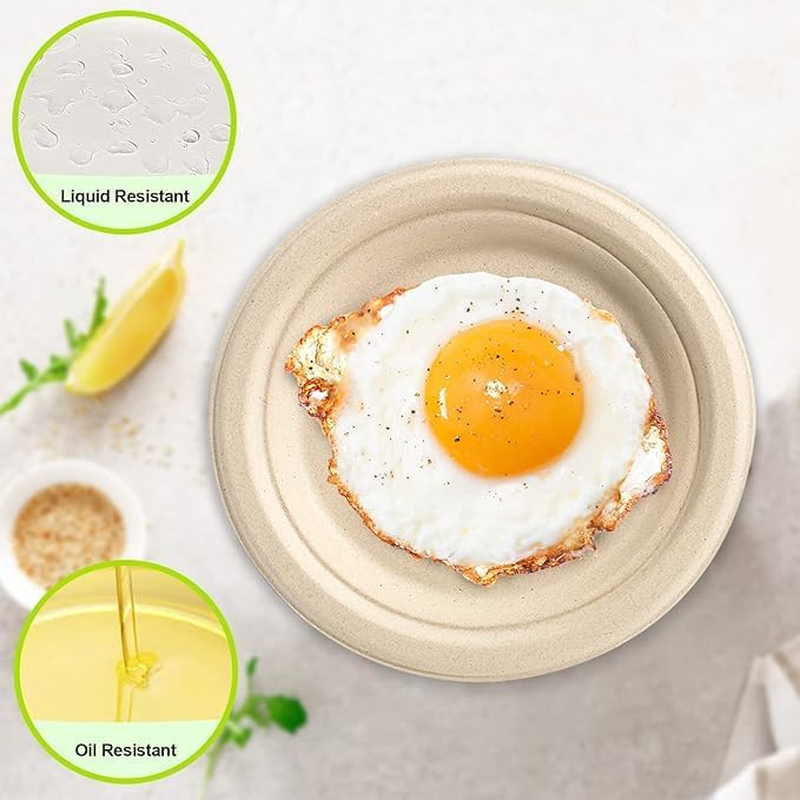 150 Pack Compostable Disposable Paper Plates 7 Inch Super Strong 100% Bagasse Natural Biodegradable Eco-Friendly Sugarcane Plates(Nature)