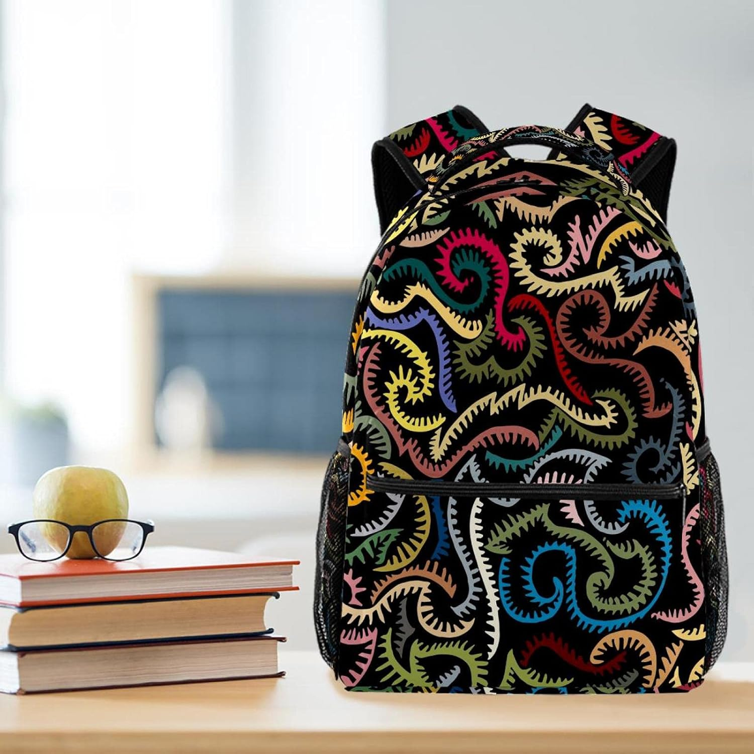 Convoluted Lines Texture Backpack Students Shoulder Bags Travel Bag College School Tote Backpacks image number 5