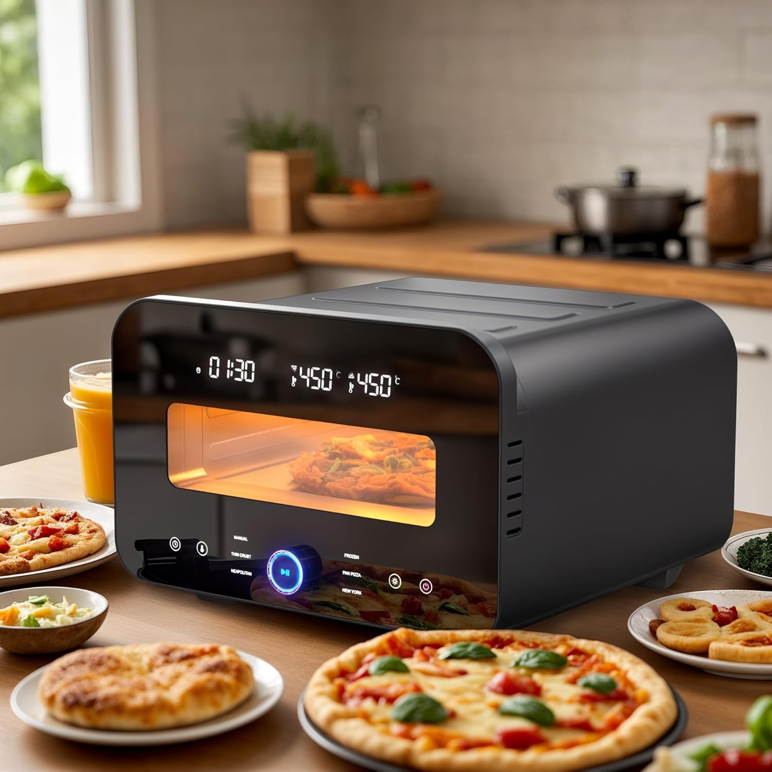Advwin Electric Pizza Maker, 1700W Countertop Pizza Oven with 6 Presets, Indoor Versatile Smart Pizza Cooker for 12" Pizza | 80-450℃ | Pizza Stone and Peel image number 5