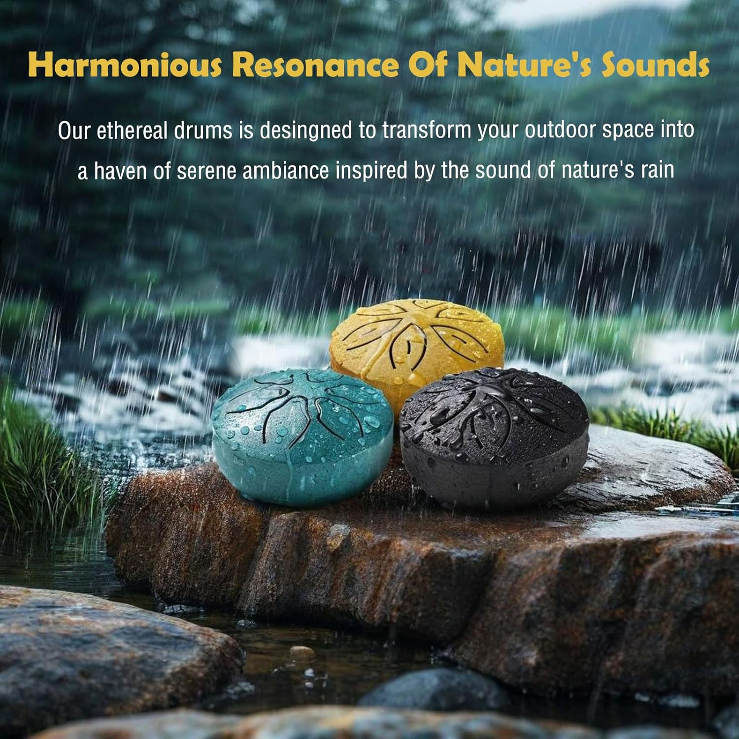 RUIFEN 3-Inch Six-Tone Hollow Drum, Hand Drum, Rain Drum, Carbon Steel Material, Sturdy and Durable, Suitable for Sound Bath, Meditation, and Stress Relief. (Size 3.15 * 1.89 Inches, Gold) image number 4