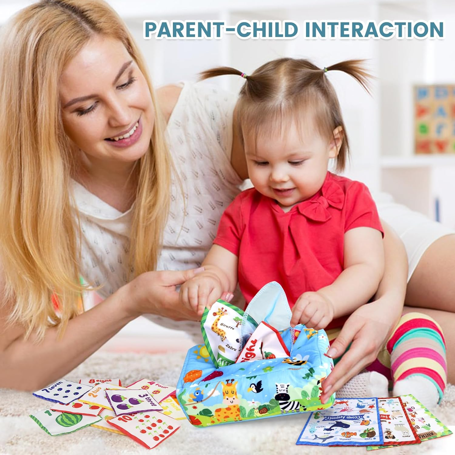 Baby Toys 0-12 Months, Tissue Box Montessori Toys for 1 Year Old, Soft High Contrast Crinkle Sensory Toys for Toddlers Infants, Early Development Activity Toys Gifts for Baby Boys Girls