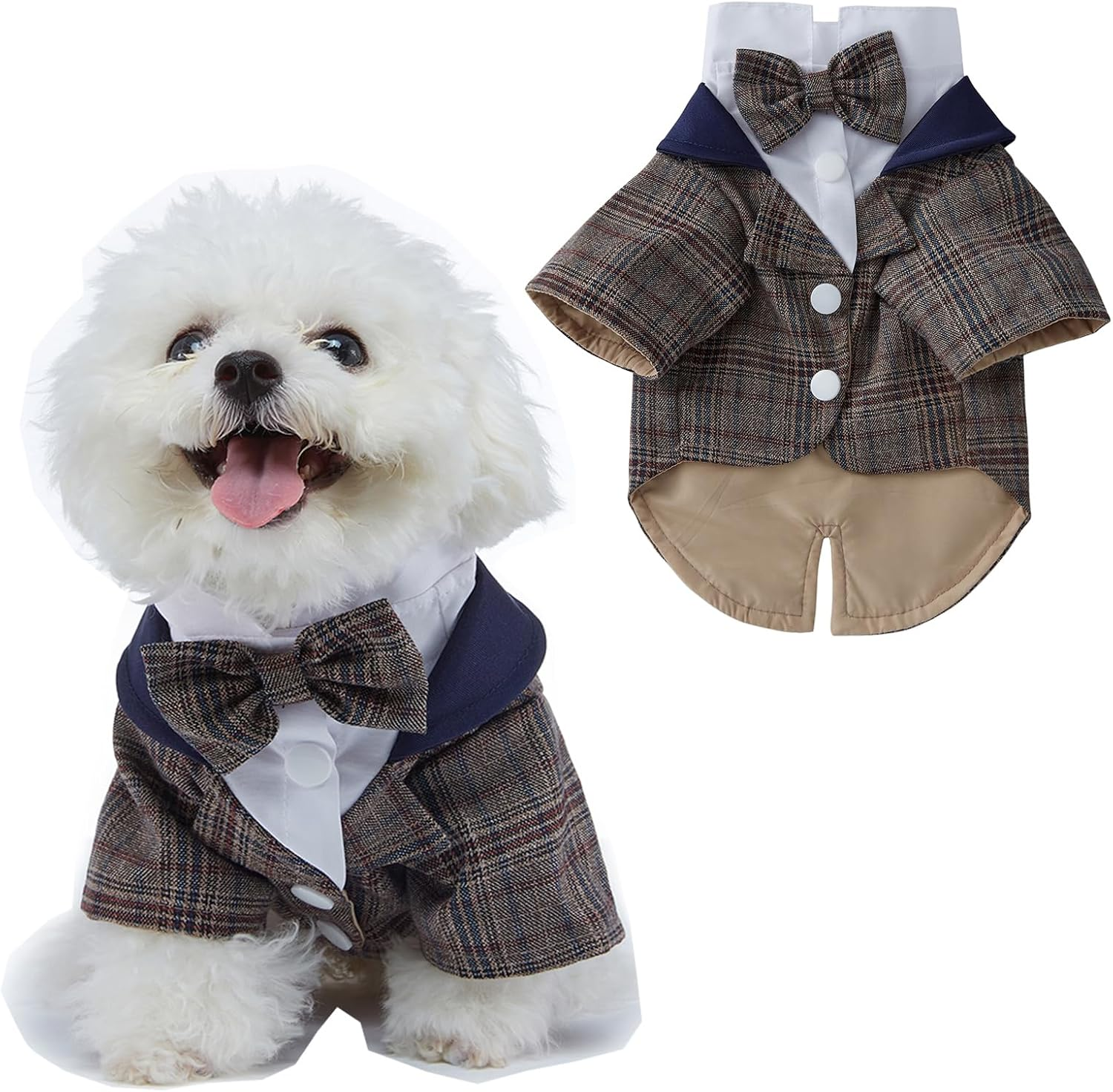 Small Dog Tuxedo, Dog Wedding Suit Puppy Formal Shirt, Dog Suit Formal Tuxedo with Black Bow Tie Small Medium Dogs Outfit for Party Birthday Festiva,Brown M