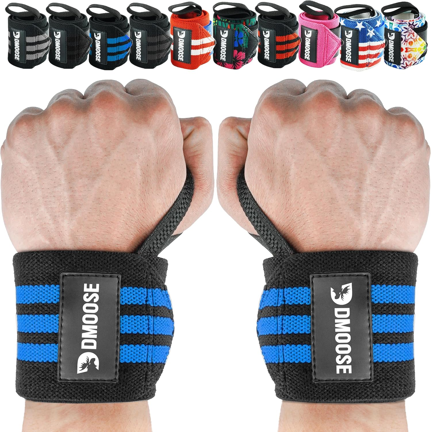 Dmoose Wrist Wraps, Avoid Injury and Maximize Grip with Thumb Loop, 18" or 12" Gym Straps Pair, Wrist Straps for Weightlifting, Powerlifting, Bench Press, Bodybuilding, Deadlift Straps for Men & Women