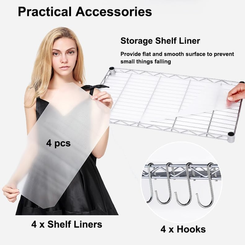 SIMTWO 4-Tier Storage Shelving Unit, Adjustable Garage Storage Shelves, Heavy Duty Kitchen Storage Rack Wire Shelf Unit(107X55X30Cm)