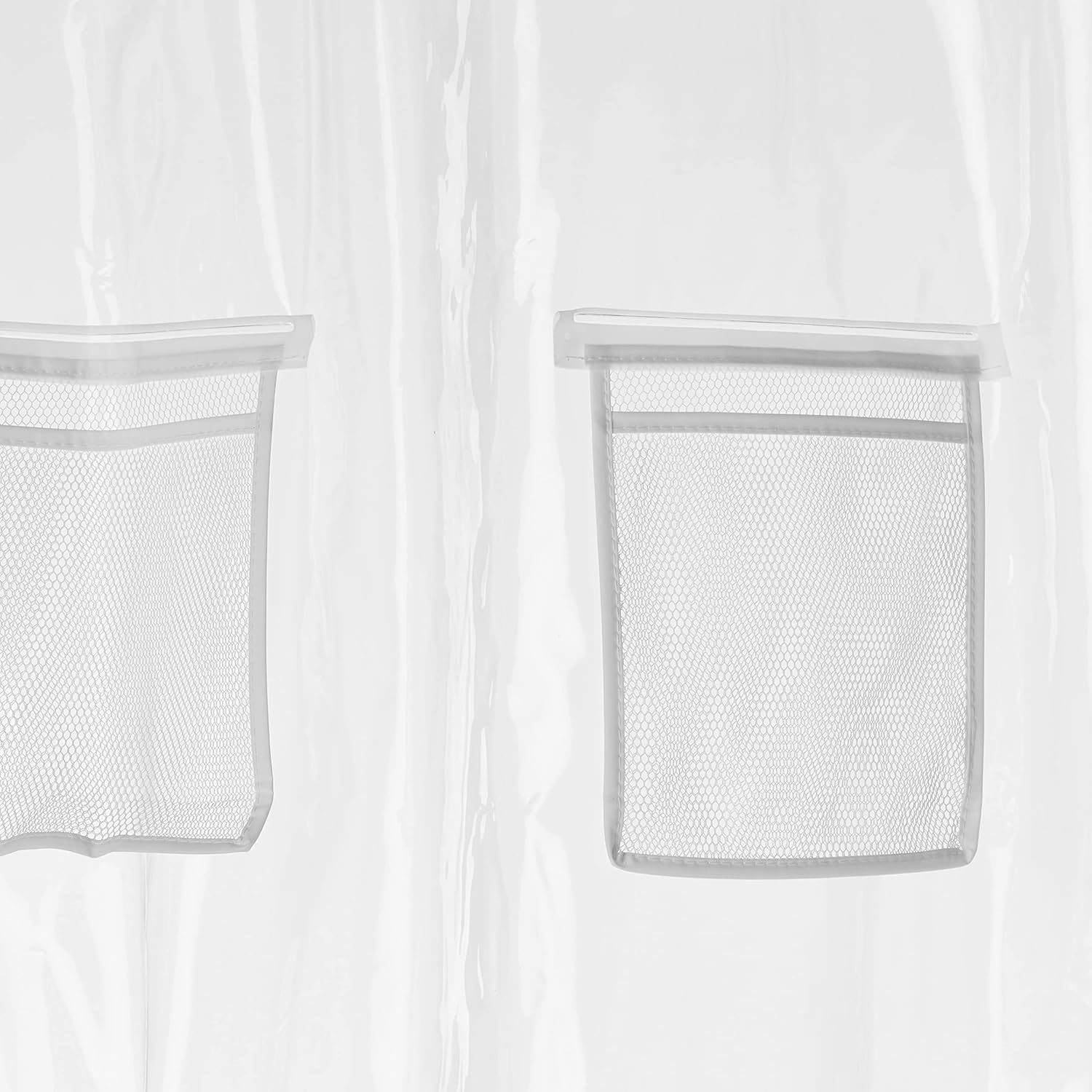Amazon Basics 8-Gauge PEVA Shower Curtain or Liner with Mesh Storage Pockets - 183X183 CM, Clear image number 5