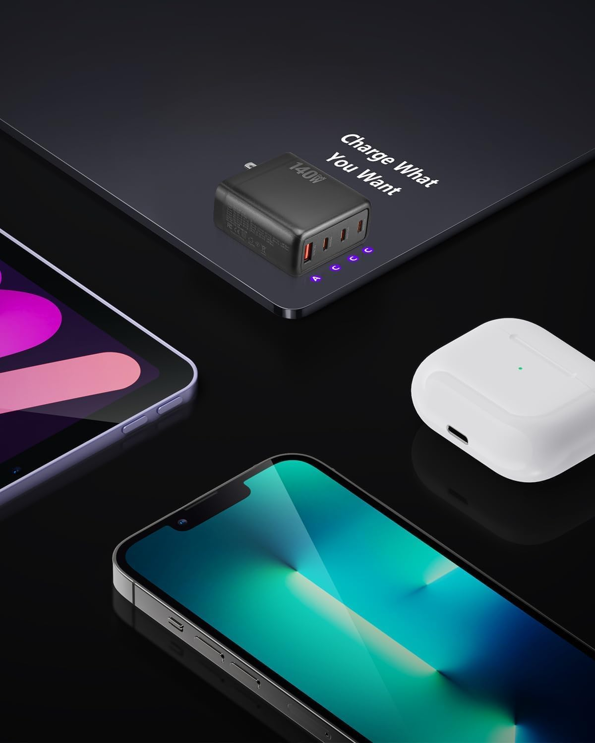 Cyperever 140W USB C Charger, 4-Ports Foldable Travel Adapter Plug Converter with UK/EU/AU Plugs, Fast Charger for Macbook Pro/Air,For Ipad Pro/Iphone 16 15 14 13 Pro Max Galaxy image number 4