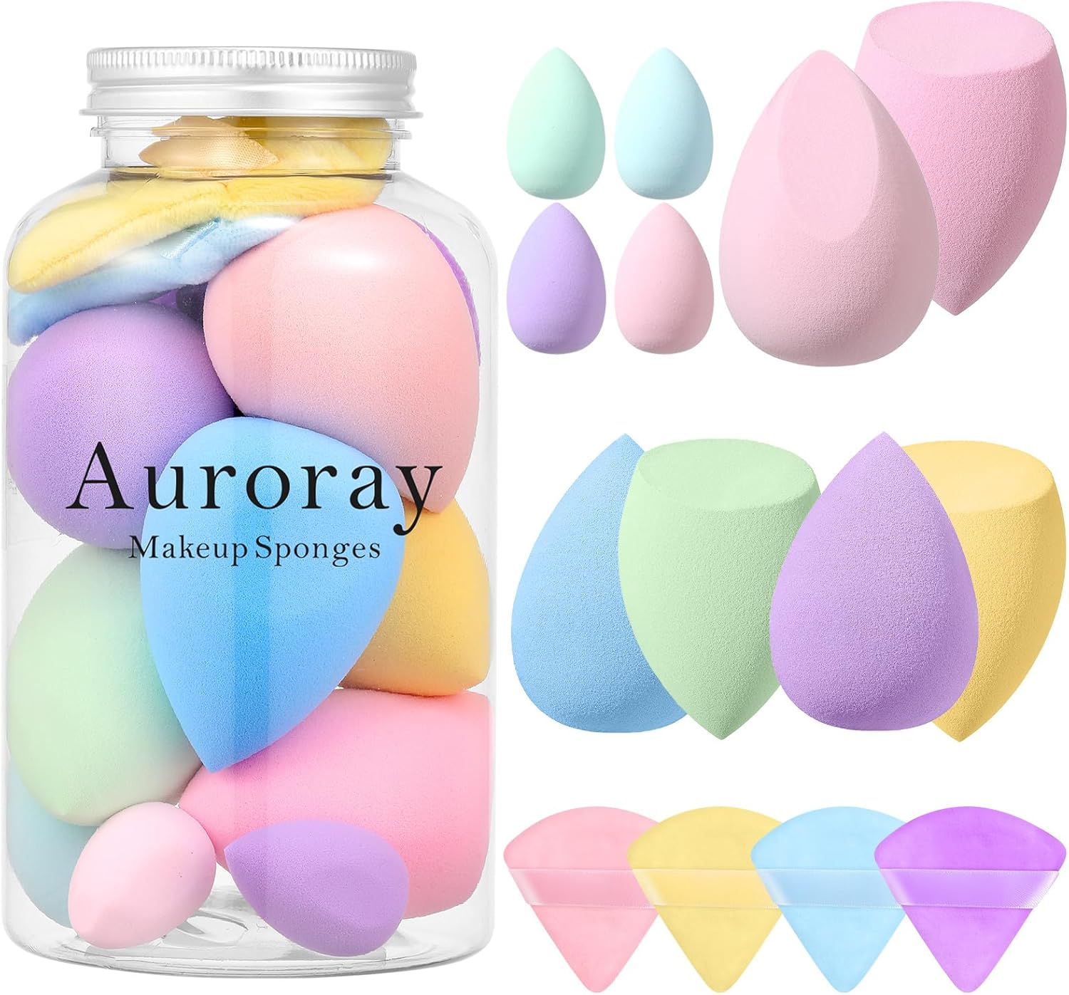 14 Pcs Makeup Sponge Set, Beauty Sponges Blender with 4 Pcs Powder Puff and 4 Pcs Mini Make up Sponges for Liquid,Foundation,Powder,Concealer,Cream (Black)