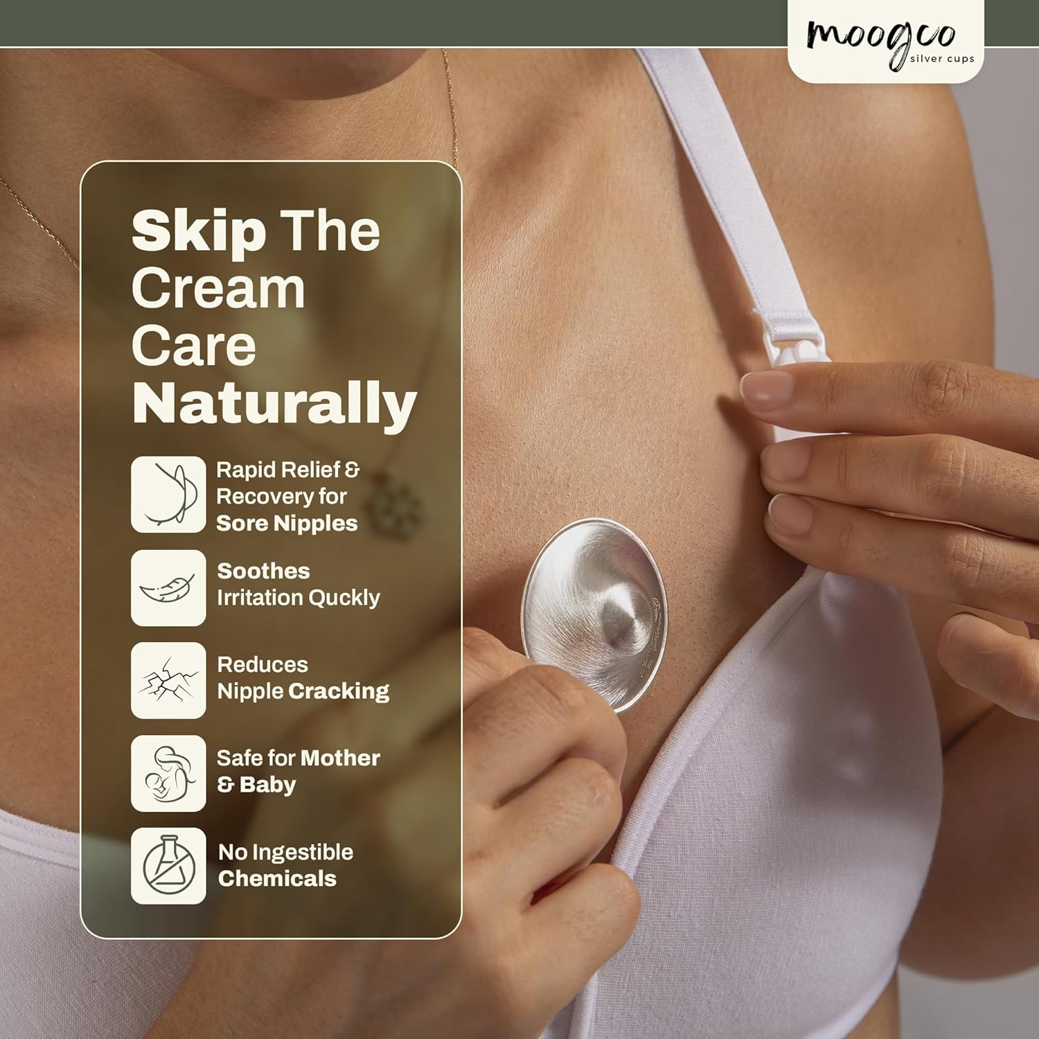 Moogco the Original Silver Nursing Cups - Nipple Shields for Nursing Newborn - Newborn Essentials Must Haves - Nipple Covers Breastfeeding - 925 Silver image number 6