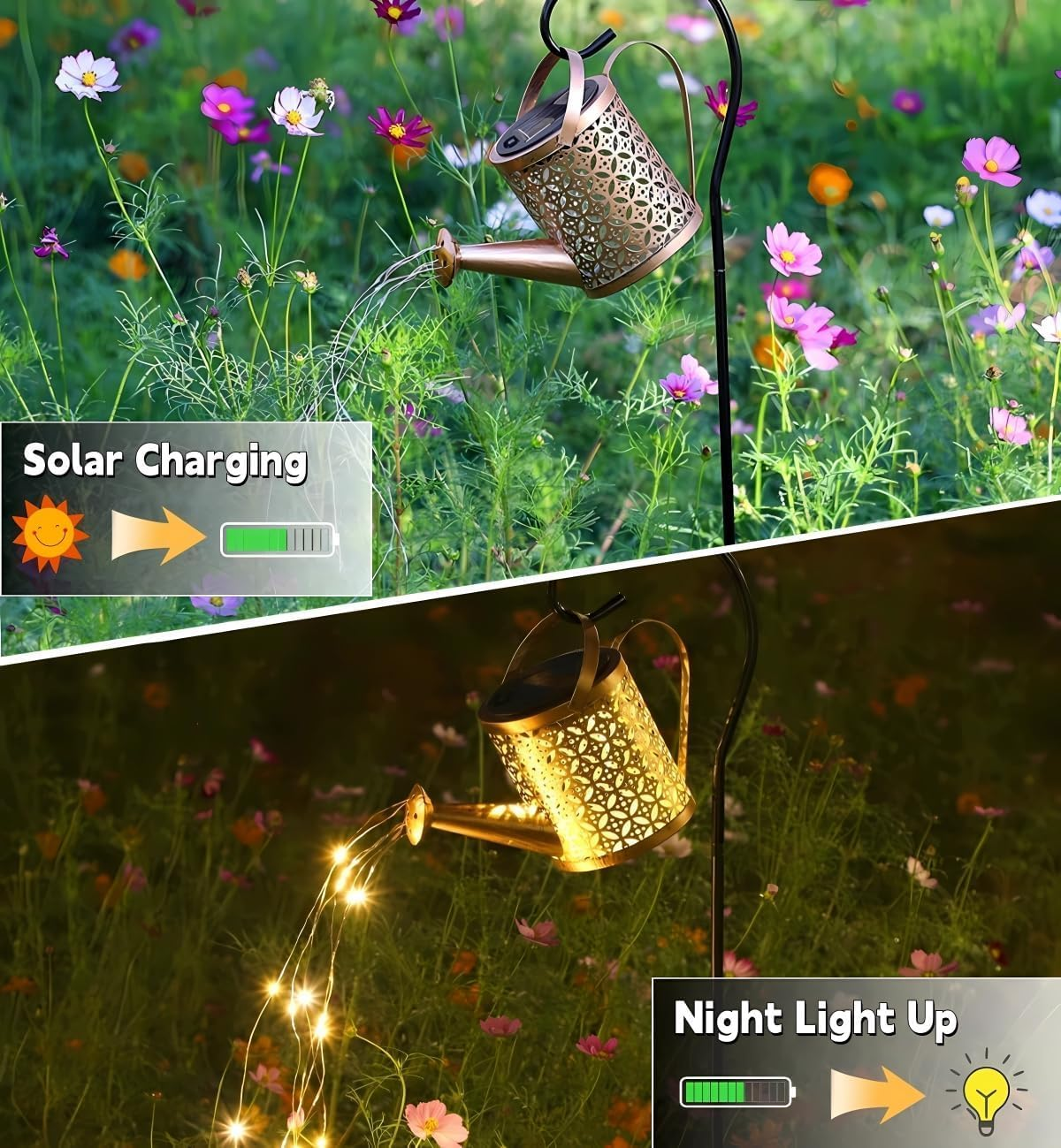 Christmas Solar-Powered Watering Can Lights Outdoor,Solar Outdoor Lights Garden, Waterfall Light,Solar Outdoor Lights Garden, IP65 Waterproof with Bracket for Pathway Yard Patio Backyard Gift image number 4