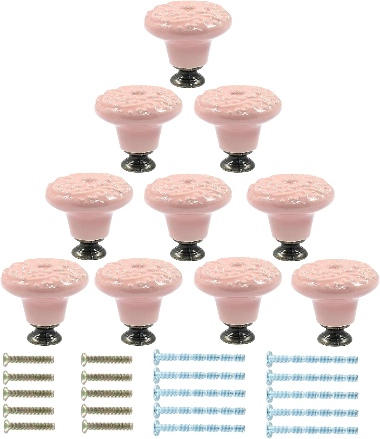 Piutouyar Ceramic Kitchen Cabinet Knobs, Pink, 10Pcs, 1.3Inch Diameter, Retro Style image number 1