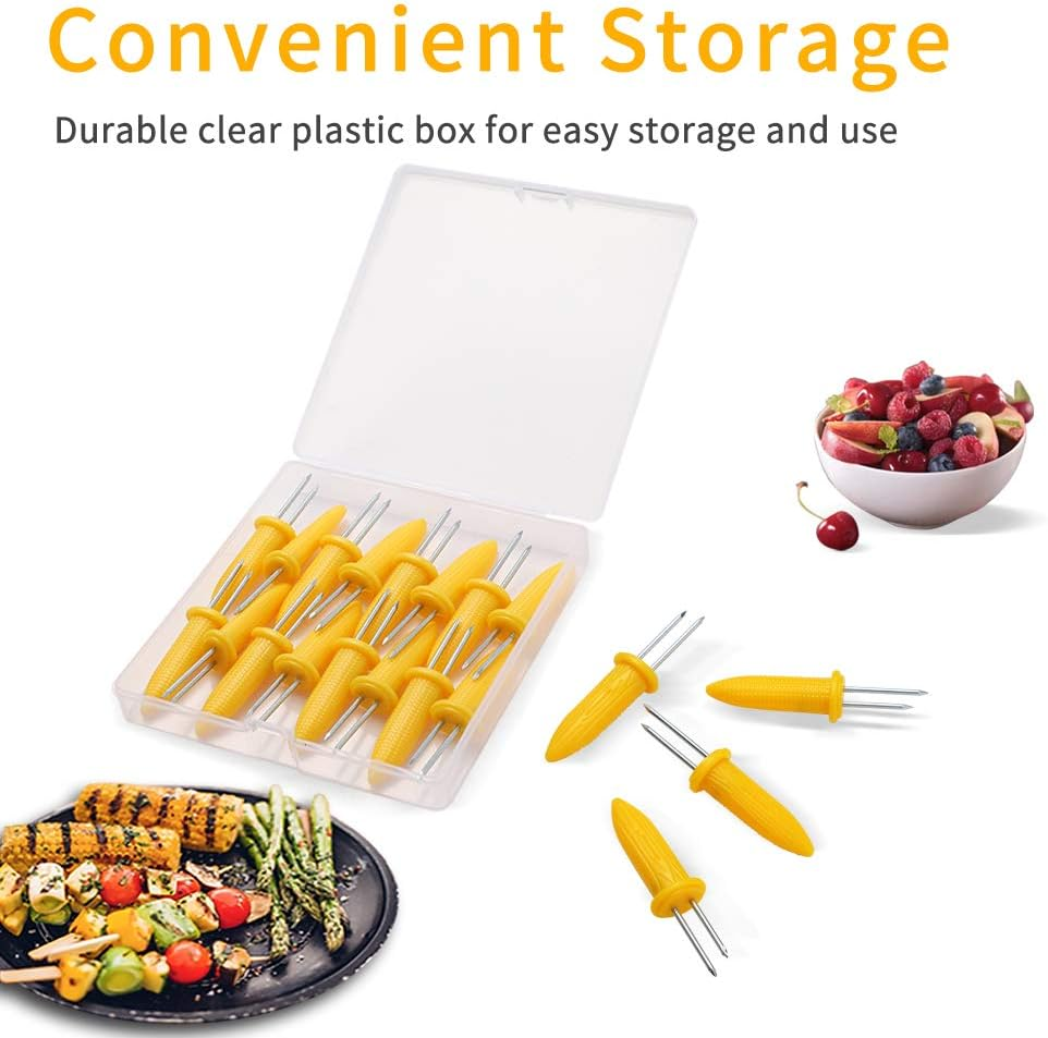 Juliyeh Corn Holders Set, 20PCS Stainless Steel Corn Cob Holders, Corn on the Cob Skewers for BBQ, Picnics & Camping, Yellow