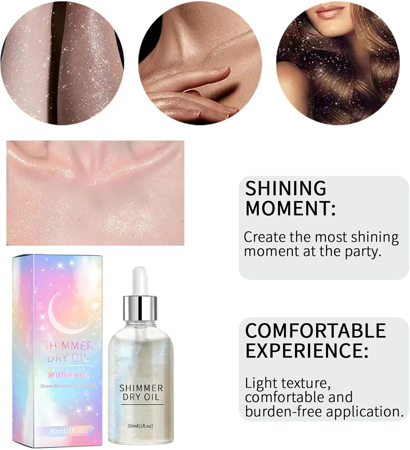 Body Glitter Oil - Sparkly Body Oil Shimmer Oil,Body Glitter Long-Lasting, Shimmering Body Oil, Body Glow Oil Glitter Oil, Highlighter for Body & Face Makeup image number 2