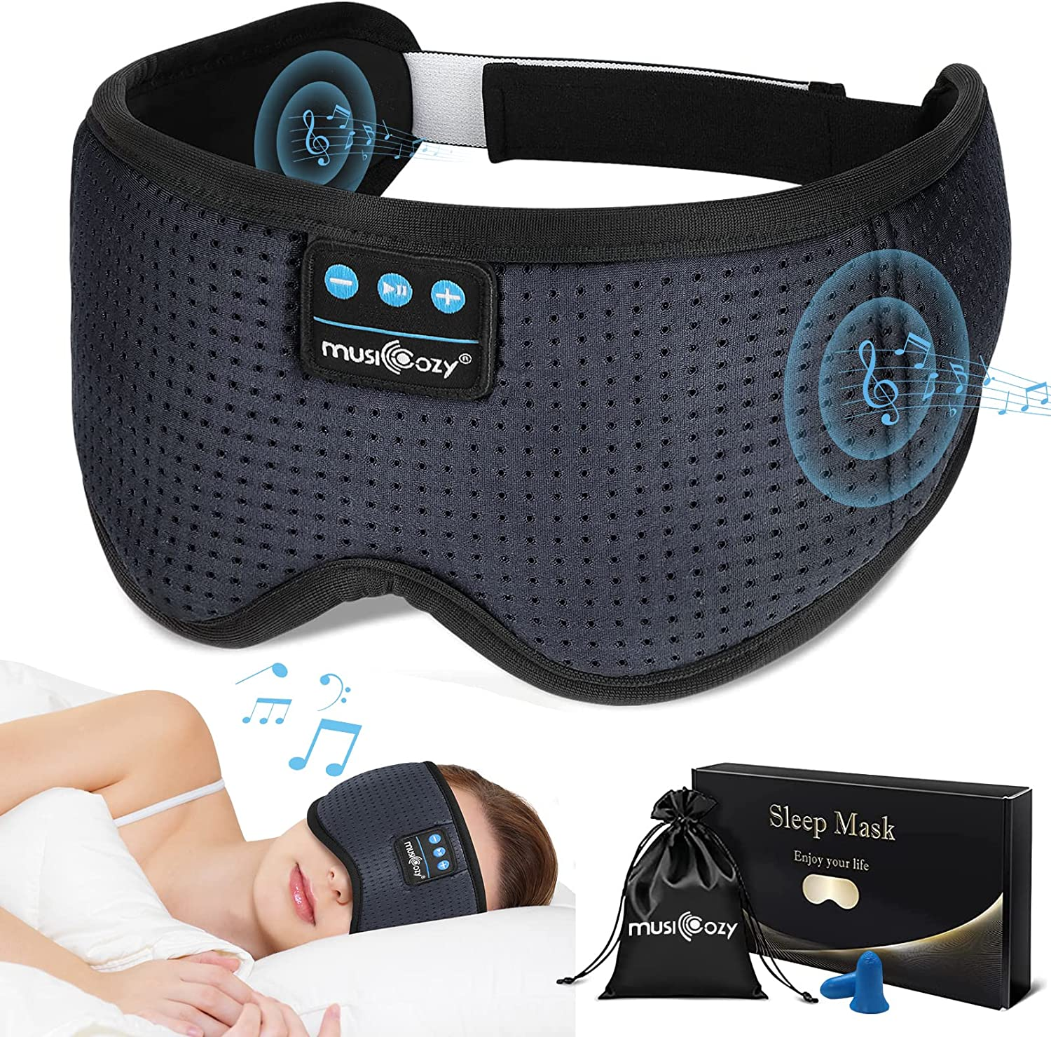 MUSICOZY Sleep Headphones Breathable Bluetooth 5.2 Headband 3D Sleeping Headphones, Wireless Music Eye Mask Sleep Earbuds for Side Sleepers Women Mom Cool Tech Gadgets Unique Gifts