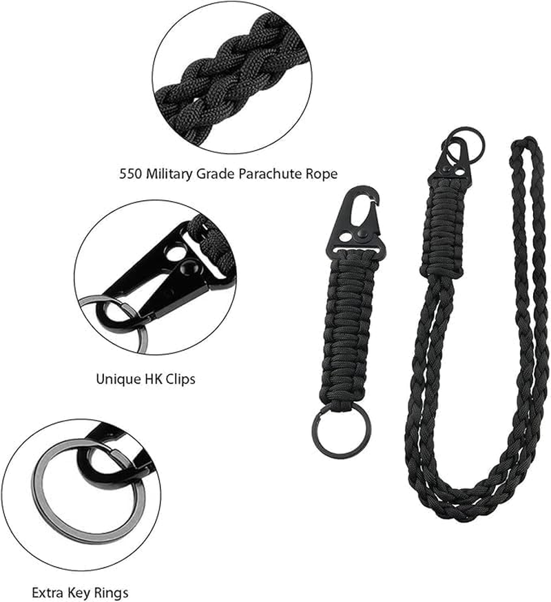 Beiqilian 4Pack Paracord Keychain with Carabiner Braided Lanyard Key Chain for Men Women Heavy Duty Hook for Outdoor Survival Camping Hiking