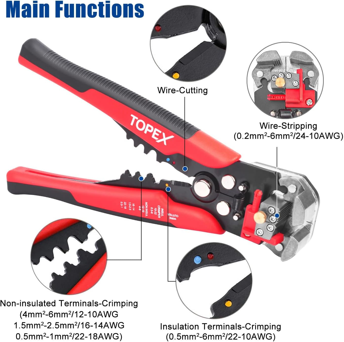TOPEX 260-Piece Wire Stripper Self-Adjustable Crimper Plier Set Terminals Wire Cutter Connectors Tool image number 3